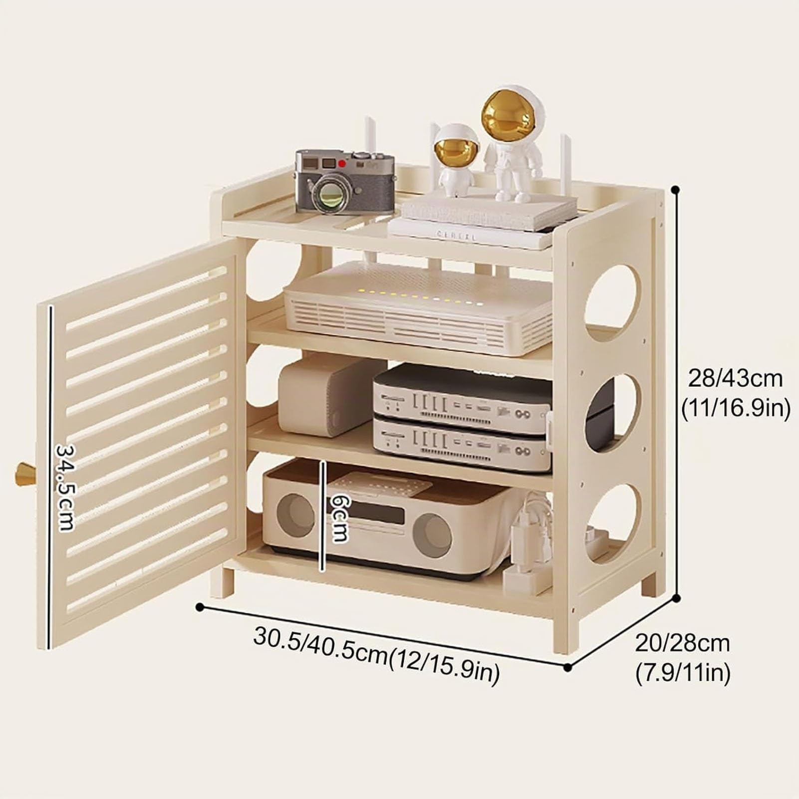 WiFi Armadio per Router, Scatola Portaoggetti per Router WiFi, Mobiletto Porta Modem Router, Mobiletto Portaoggetti Indipendente da Pavimento(White,30.5x28cm/12x11in)