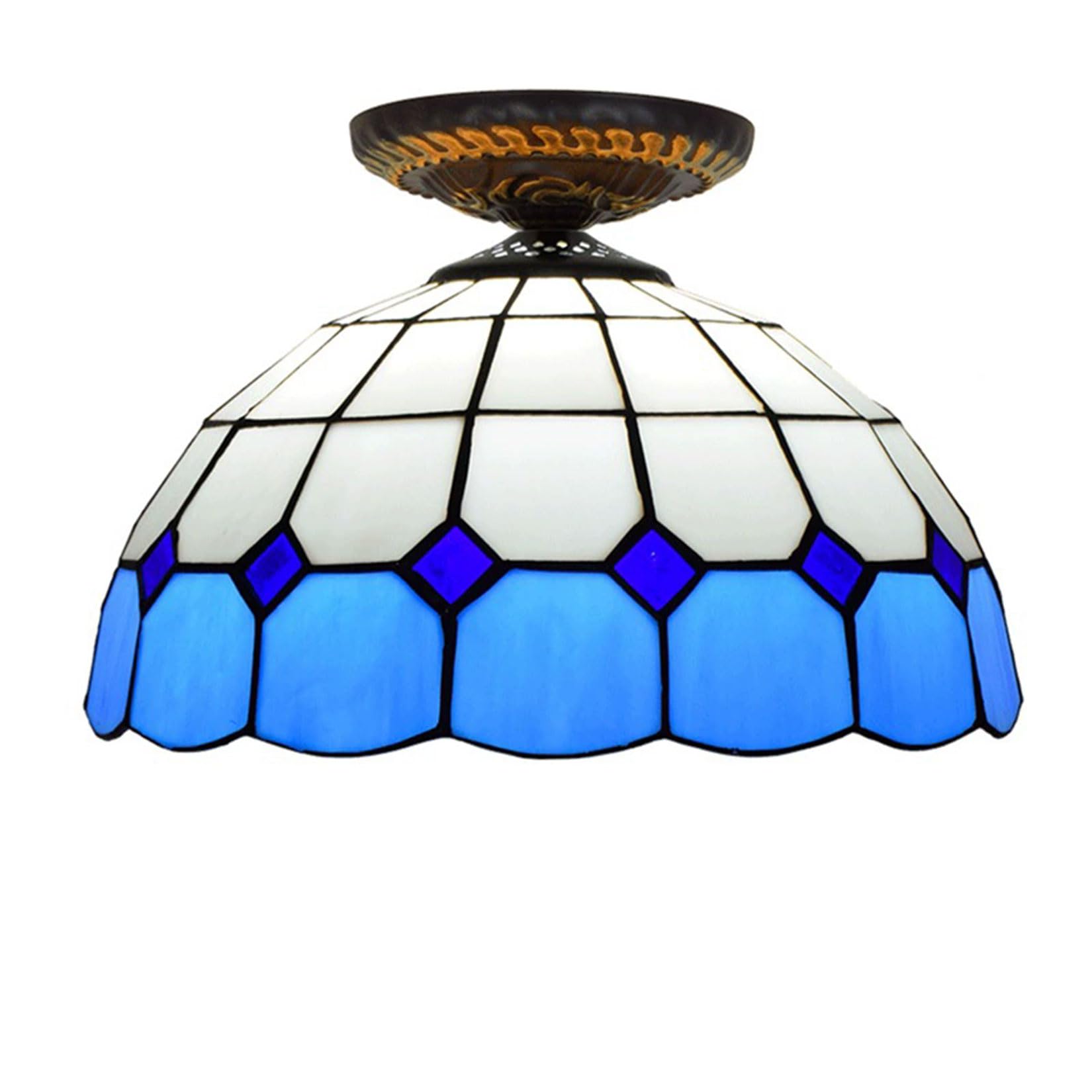 NHPJFDC Tiffany Style Ceiling Light Antique Hallway Light Fixtures Ceiling Lamp, 1 Light, 12 Inch Semi Flush Mount Ceiling Light for Dining Room Aisle Corridor Bedroom Hotel Kitchen Bathroom,Blue