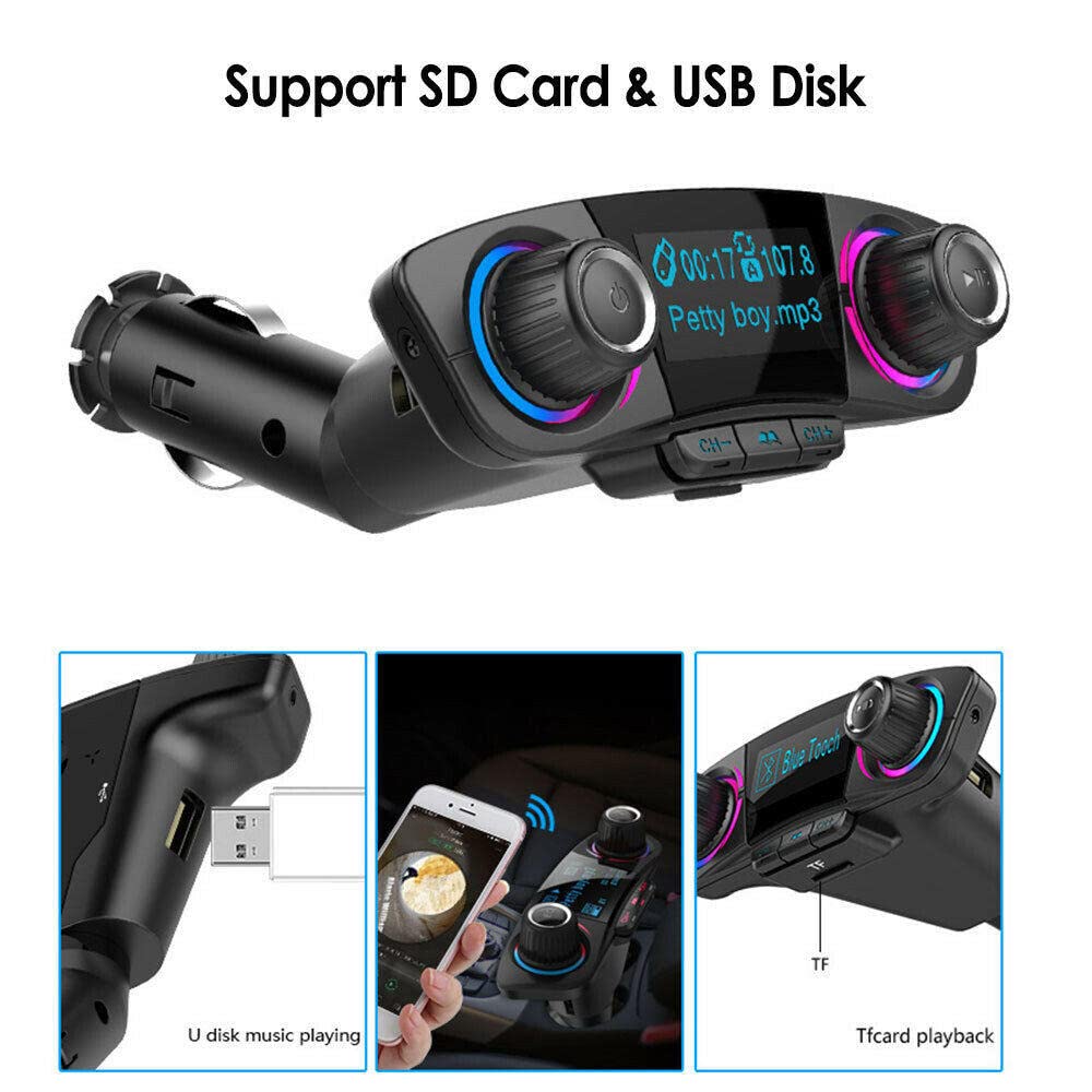 Kit de transmisor FM manos libres inalámbrico para coche Reproductor de MP3 Cargador USB doble AUX Coche compatible con Bluetooth Auto Audio Aux Pantalla LED