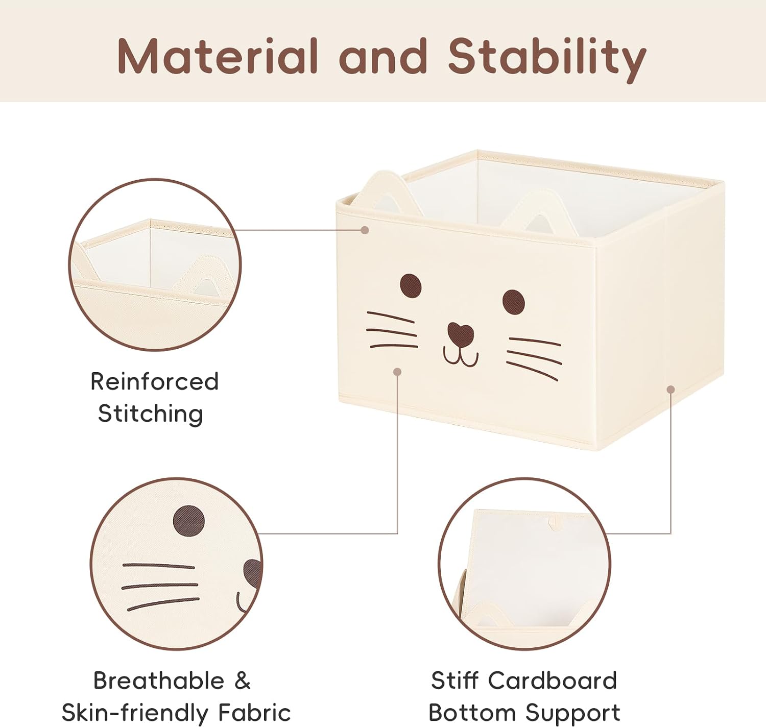 OOOK Fabric Cube Storage Bins [3-Pack], Foldable Kids Baskets for Shelves, Toy Organizers and Storage for Living Room, Playroom, Bedroom - 11.8" x 10.6" x 8.3" (Beige)