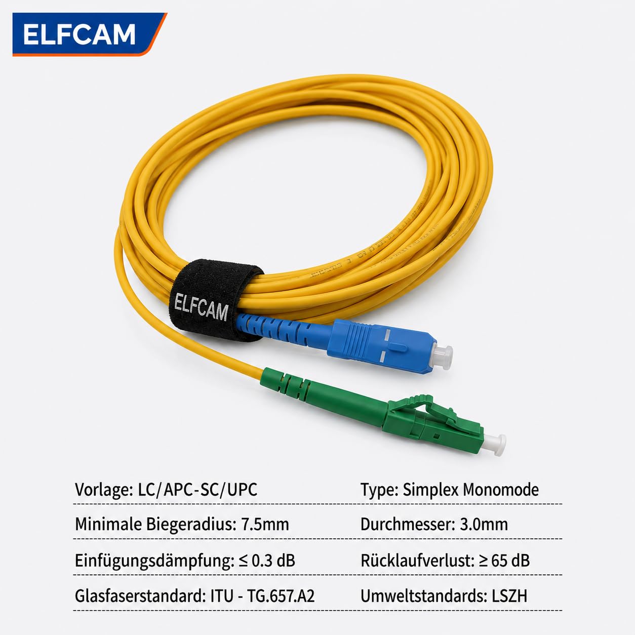 Elfcam - 5m Glasfaserkabel LC/APC auf SC/UPC – Bild 2