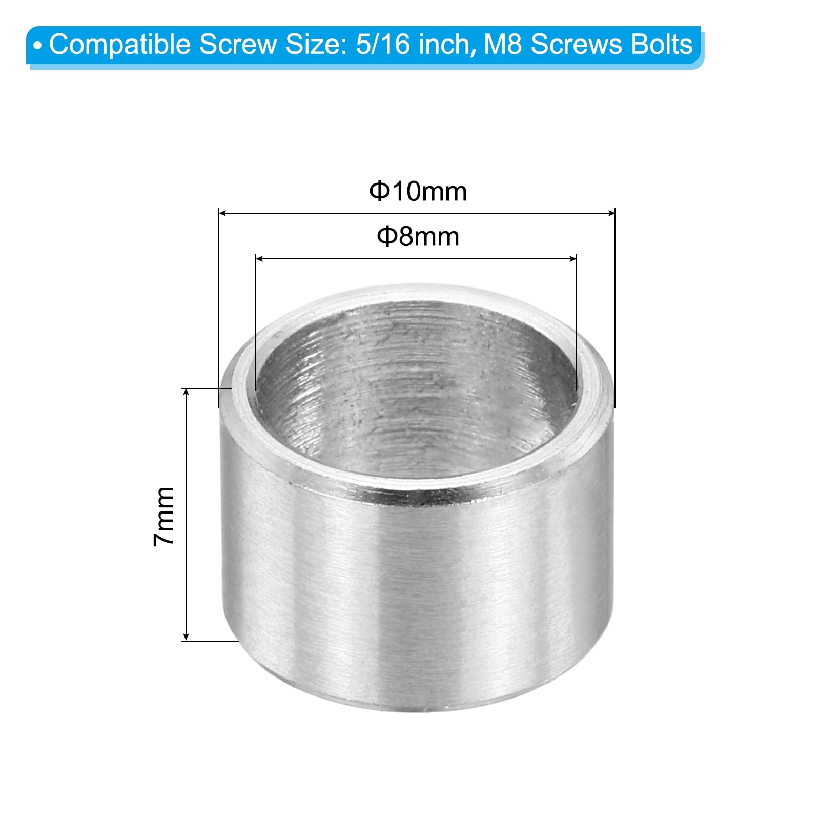 PATIKIL M8 Stainless Steel Spacers, 12Pcs Metal Spacer 8mm ID x 10mm OD x 7mm L Screw Standoff for 5/16" or M8 Screw - Image 2