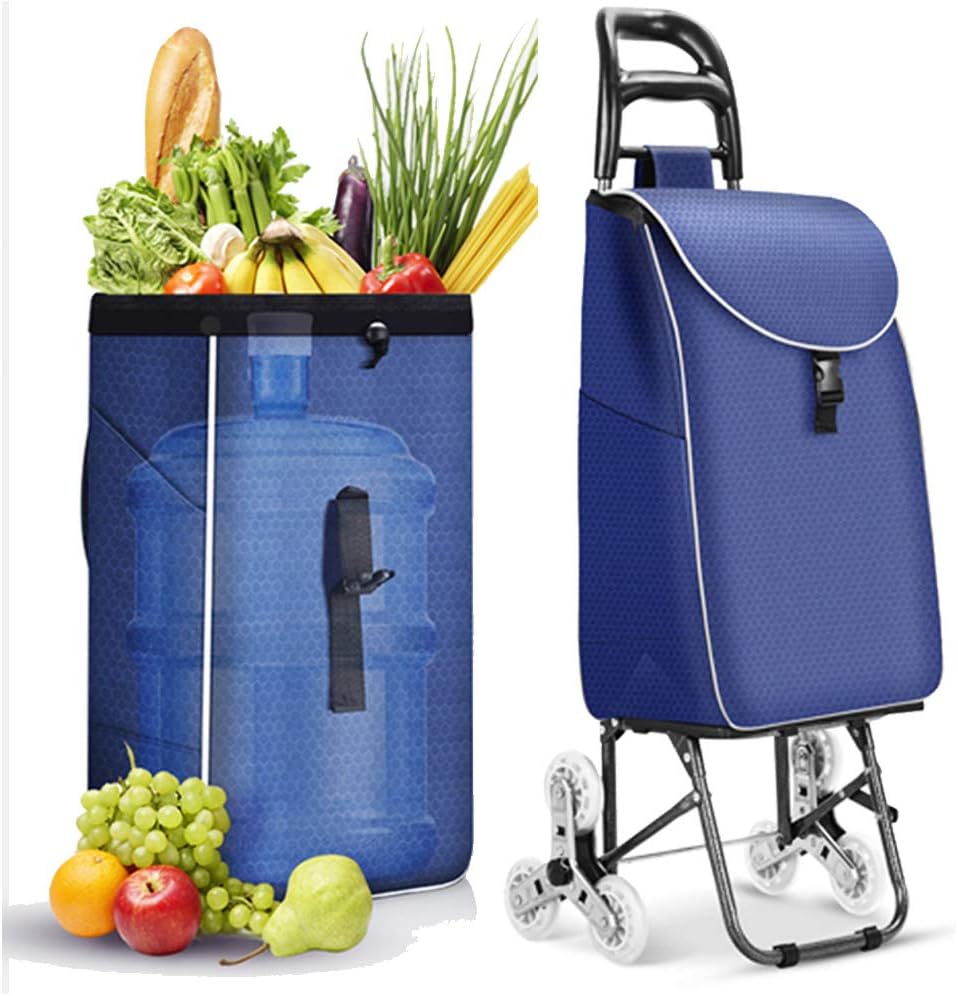 Shopping Trolleys Grocery-Cart Small Household Folding Trolley Trailer Old Man Climbing Stairs Portable (Blue,Six Wheel)