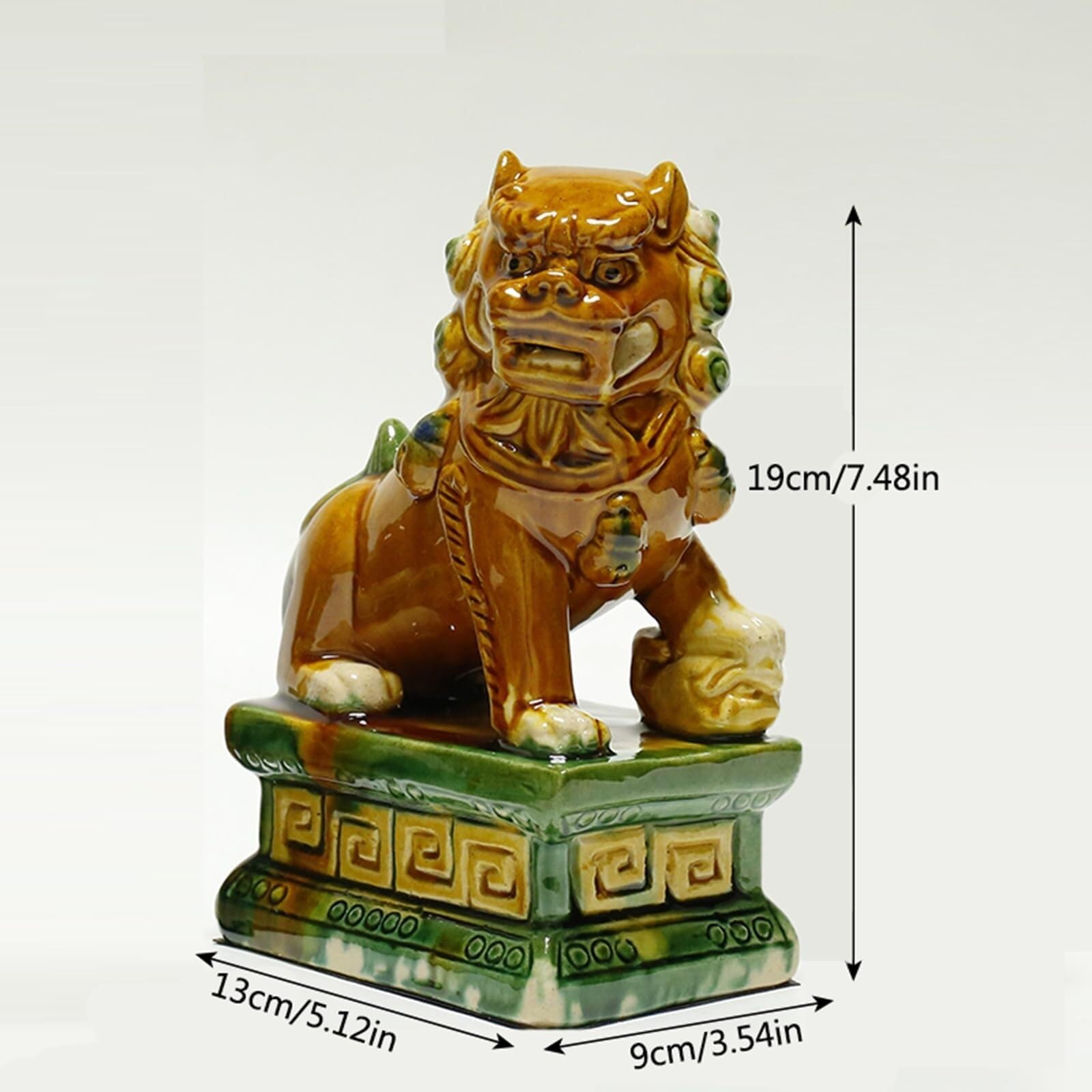 Ceramiczne figurki lwów strażników, para ręcznie wykonanych dekoracji feng shui do domu i biura (zielone 5,12 * 7,48 cala)