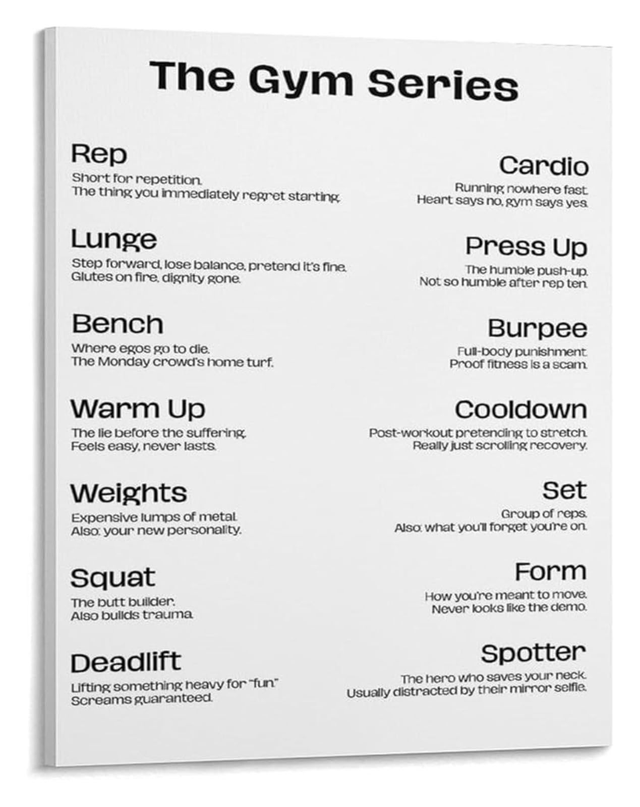 RNUMLIGH Funny Fitness Poster Gym Slang Workout Jokes Motivation Canvas Print for Bodybuilding and CrossFit Home Gym Decor(Unframed,16x24inch(40x60cm))