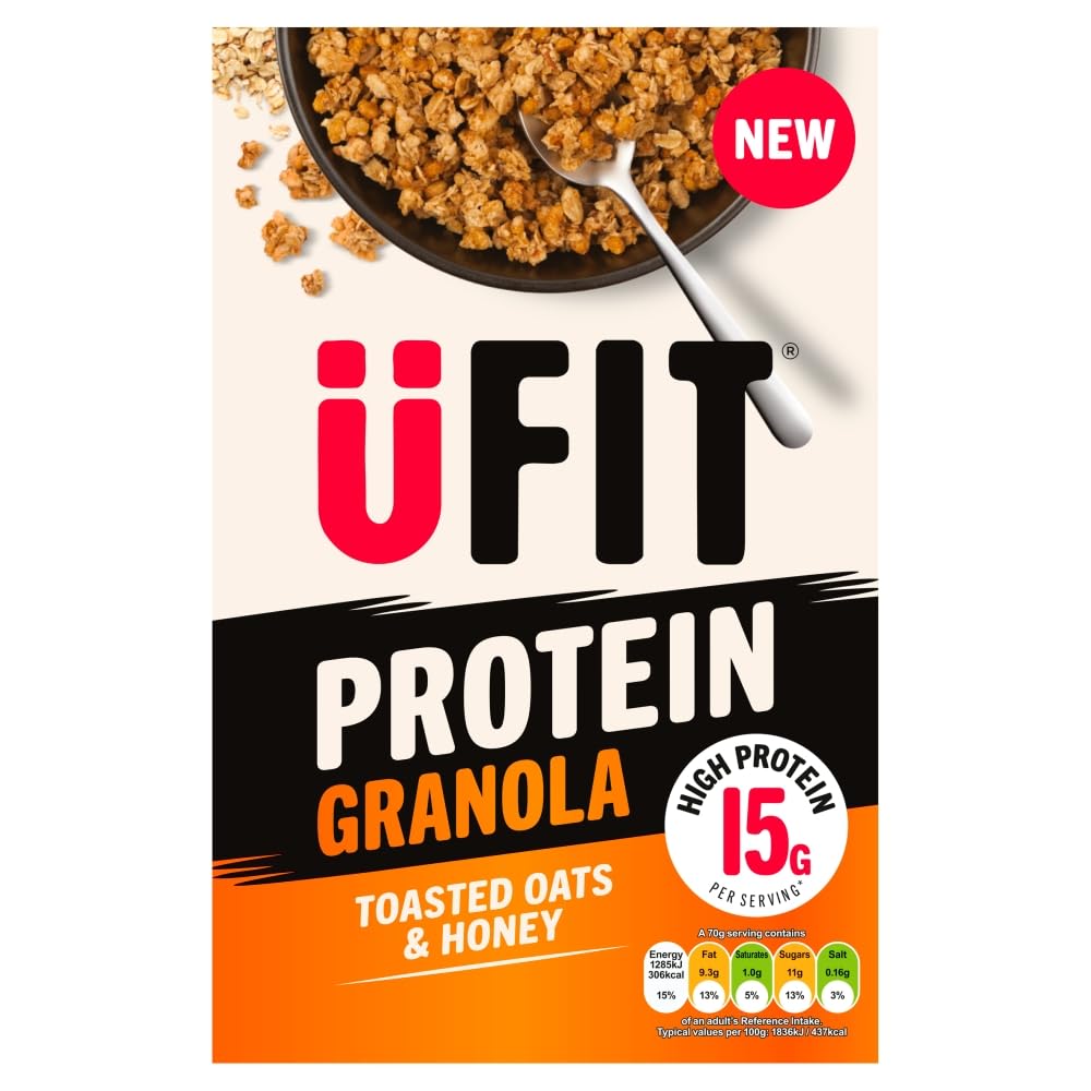 UFIT Protein Granola Toasted Oats & Honey 375g – High Protein Breakfast – Healthy Wholegrain Cereal – Quick & Nutritious Start