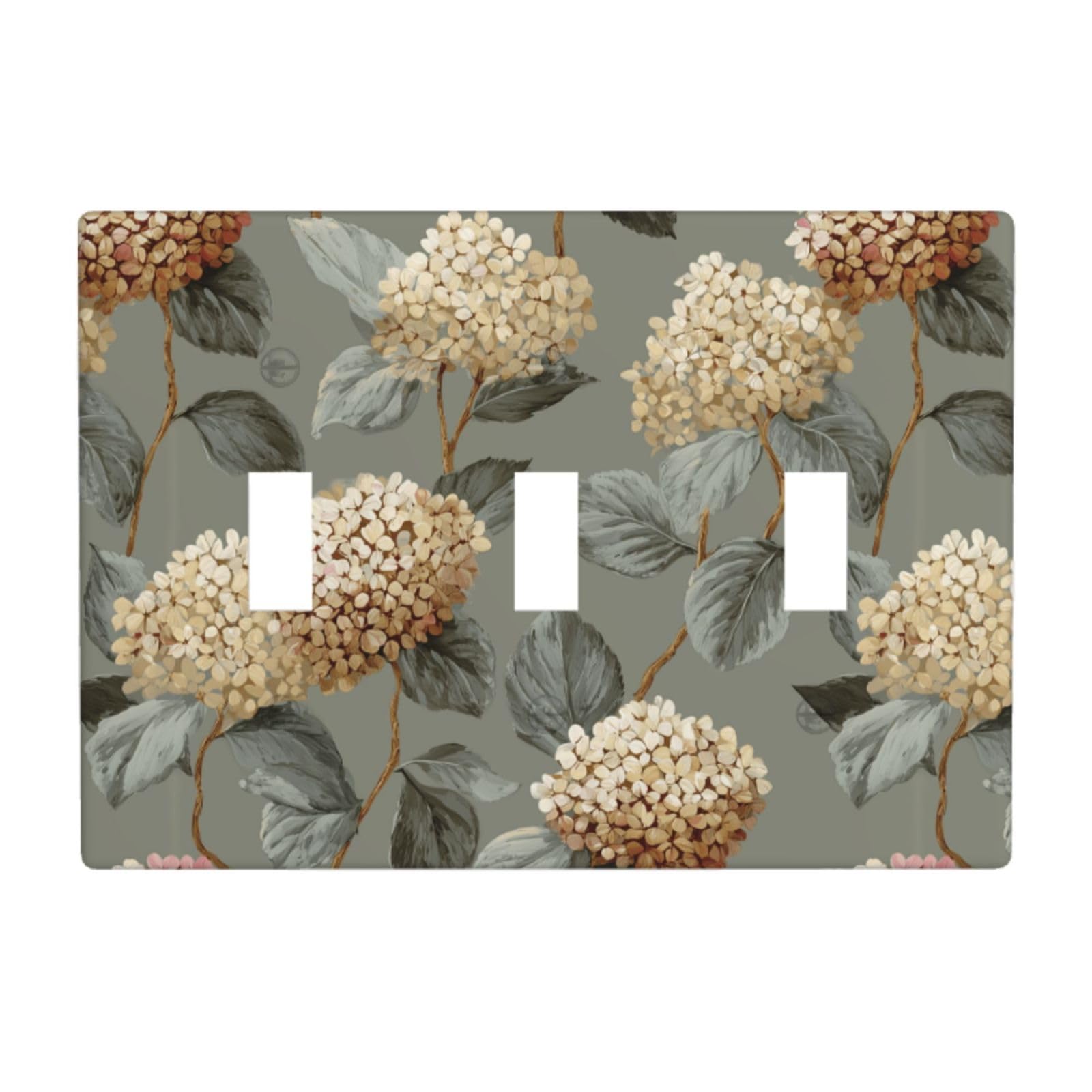 Woshuwo White Hydrangea Clusters Light Switch Covers 3 Gang Triple Toggle Wall Plate Switchplate Electrical Faceplate For Bathroom Kitchen Bedroom Decor