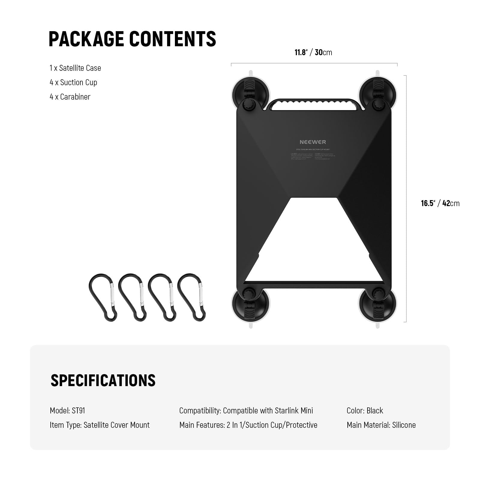 NEEWER Soporte de Ventosa Coche Compatible con Starlink Mini, 2 en 1 Satellite Montaje Kit y Funda Protectora con Fuertes Ventosas para Ventanilla, Techo Corredizo, RVs, Barco y Viaje Carretera, ST91