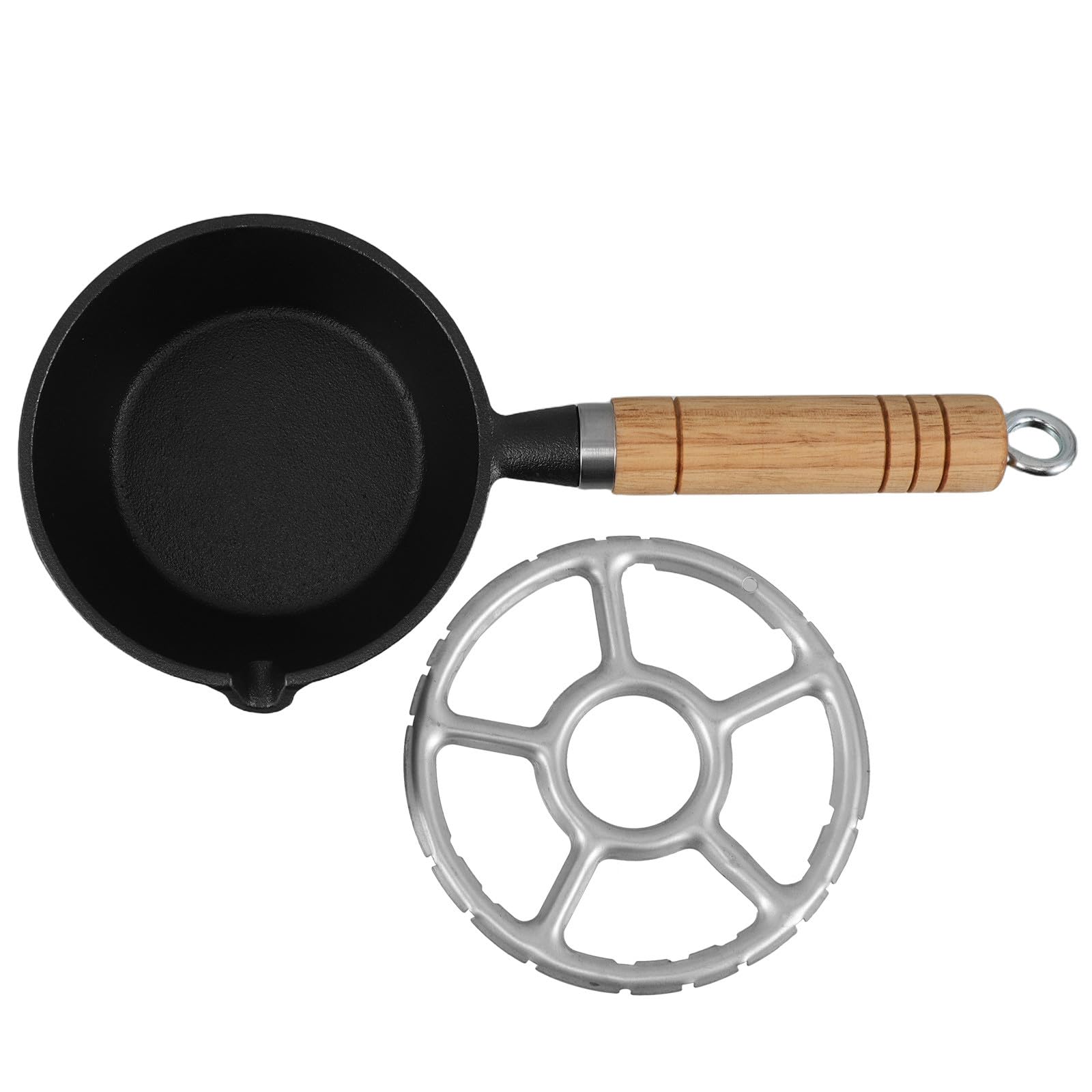 Kleiner Gusseisen Topf 13cm mit Holzgriff für Herd und Induktion Multifunktionale Butterpfanne und Bratpfanne für Frühstück und Tägliche Nutzung
