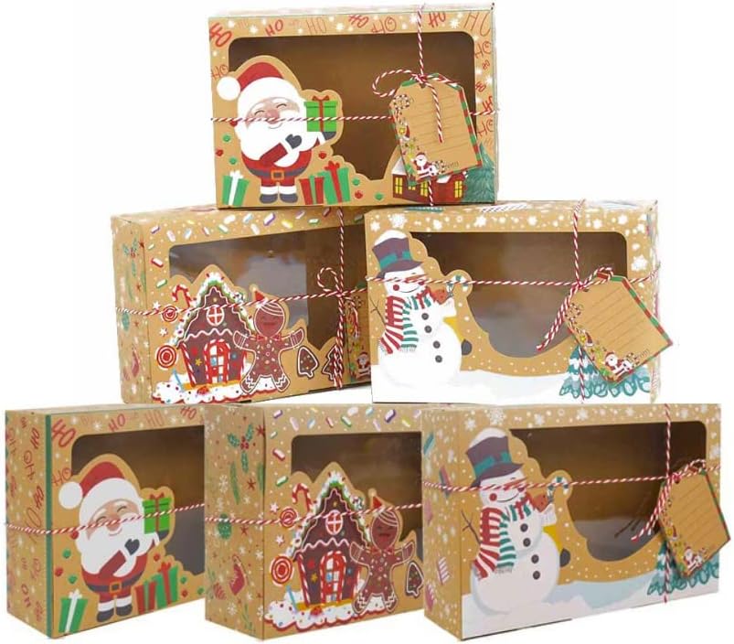 Christmas Boxes 6pcs,Xmas&Christmas Eve Box,Christmas Cookie Boxes,Christmas Cake Boxes,Cupcake Boxes for Christmas,Christmas Gift Boxes