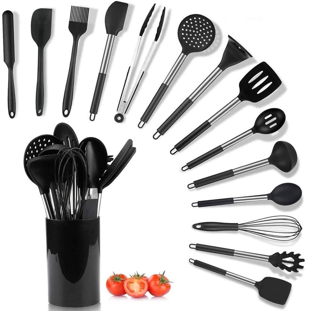 BestFire Kitchen Utensil Set Silicone Cooking Utensils Set 15 Piece Stainless Steel Kitchen Utensil Set Kitchen Utensil Se...