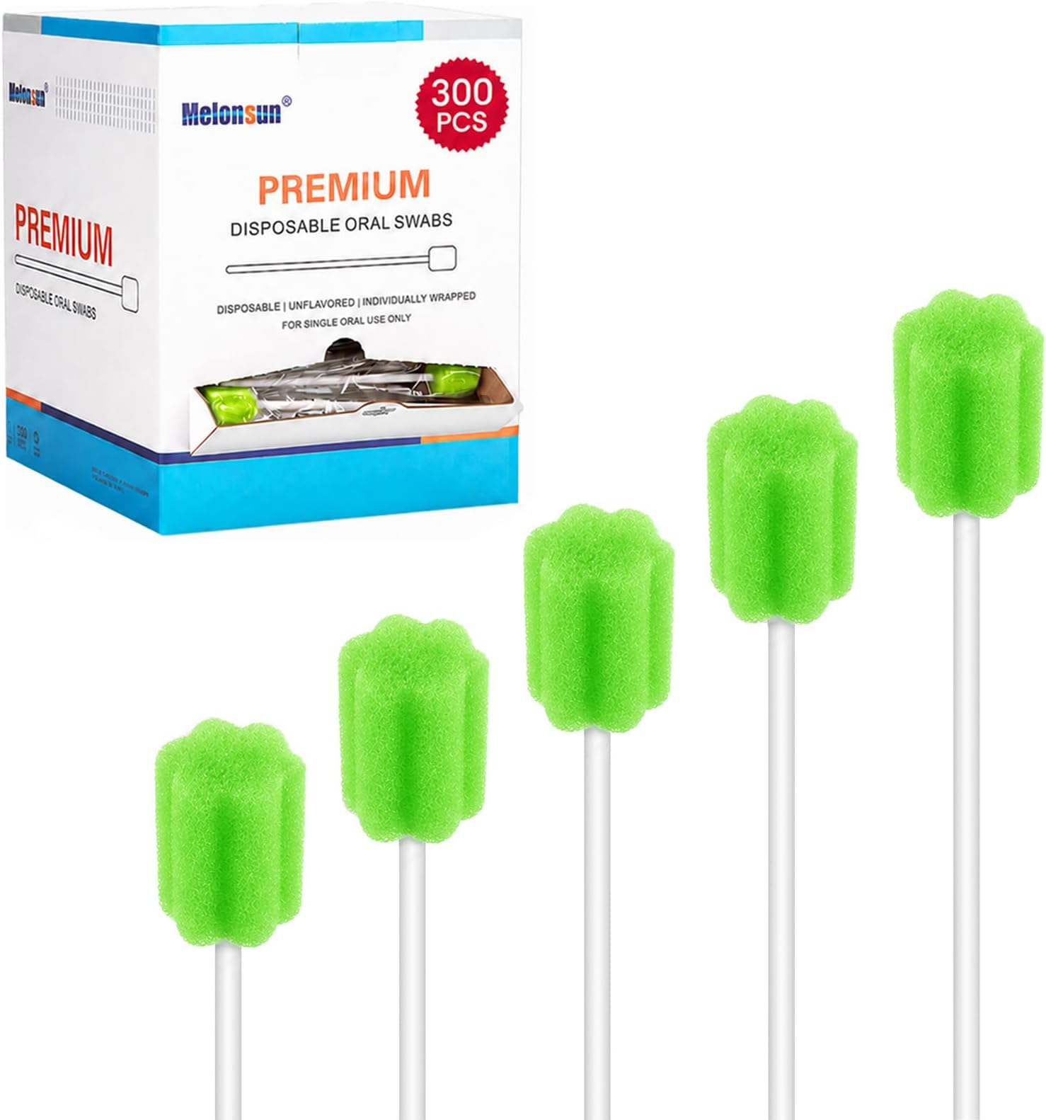 300 Disposable Oral Swabs, Long Handle Soft Sponge Swabs for Mouth Cleaning