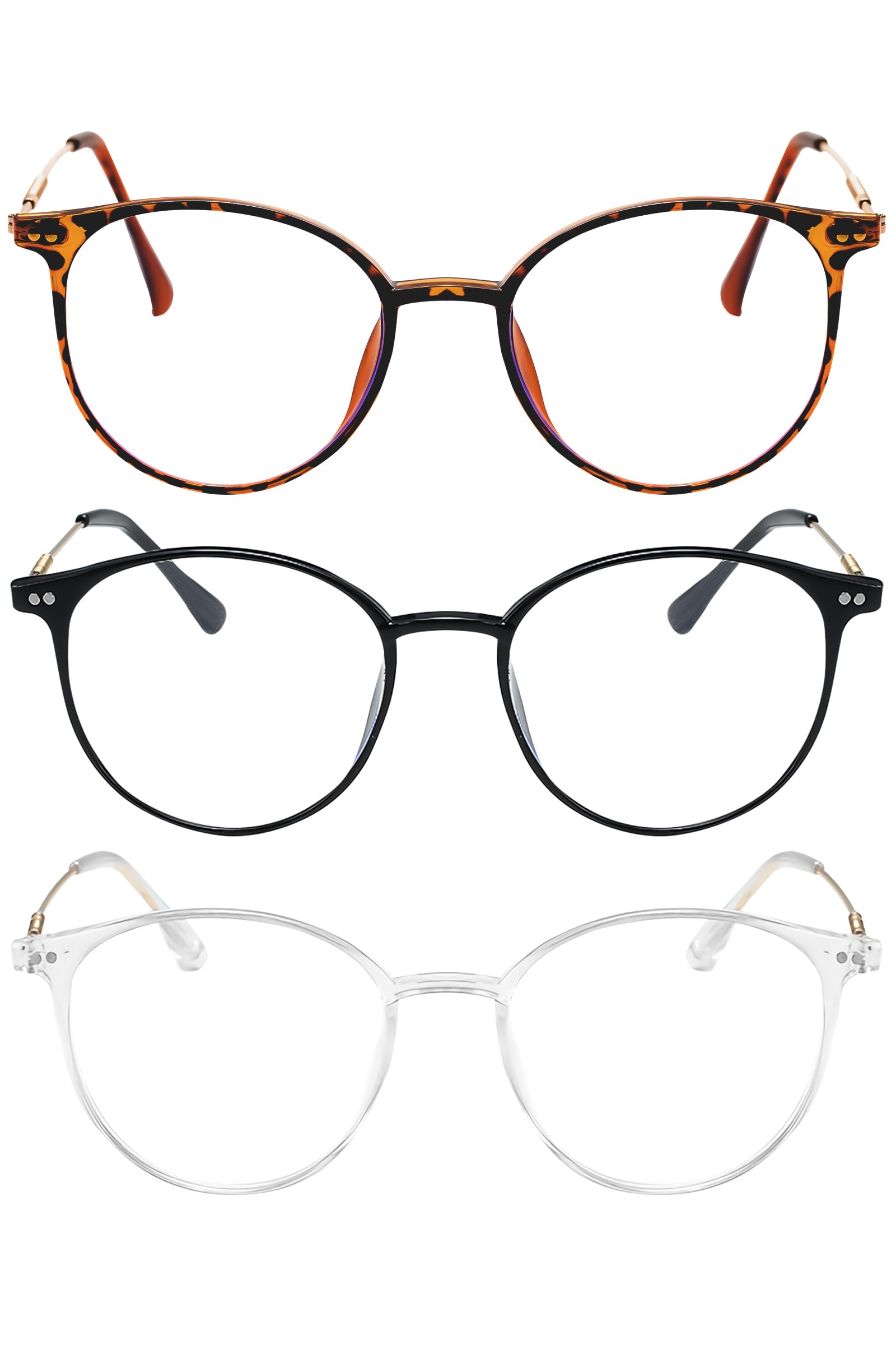 Photo 1 of *MISSING PARTS - see clerk notes*
PEYEOISD 3 Pack Retro Round Wire Frame Reading Glasses Women Men, Vintage Blue Light Blocking Reader with Super Light lenses