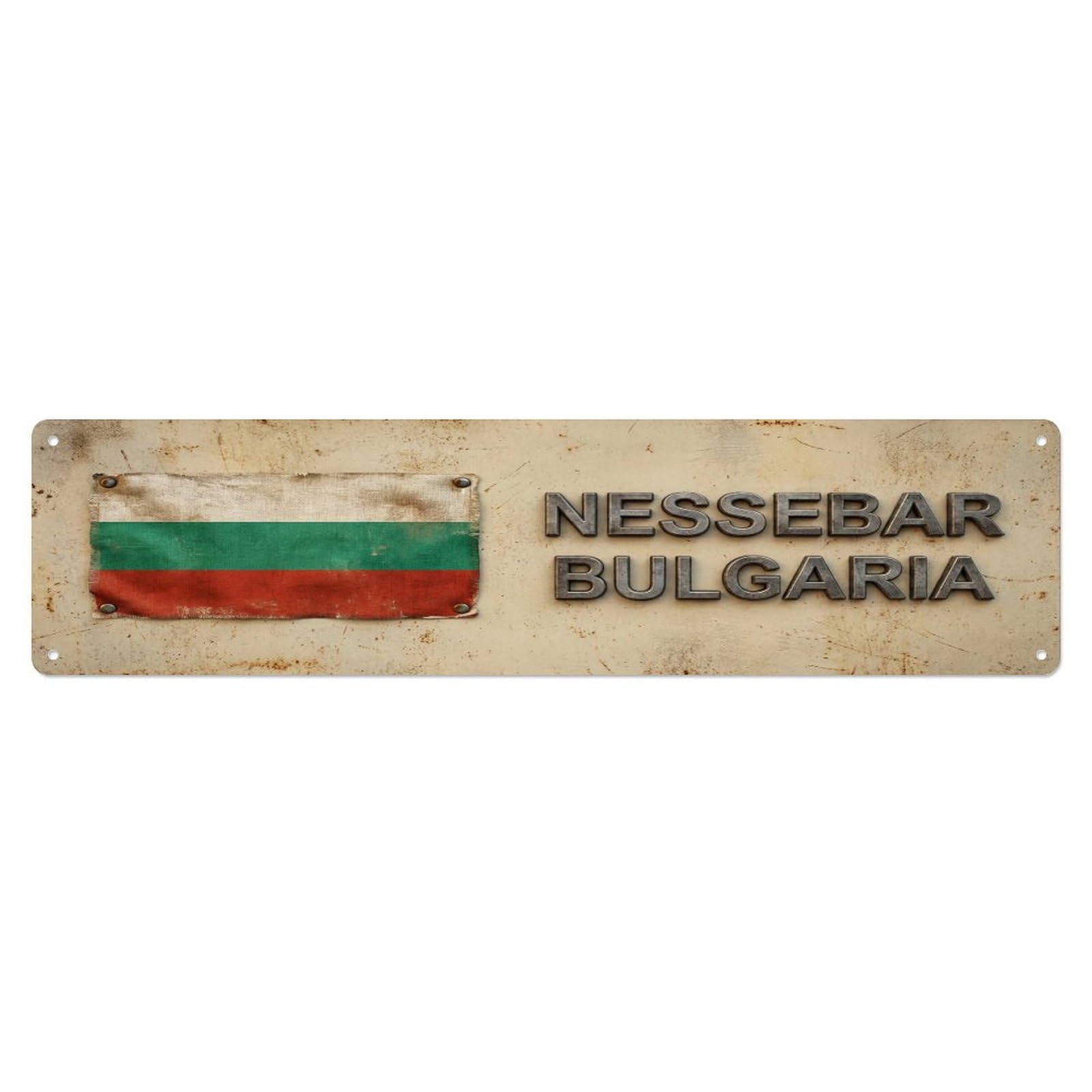 Vintage Nessebar Bulgaria Flag Decor Rustic Travel Metal Tin Sign