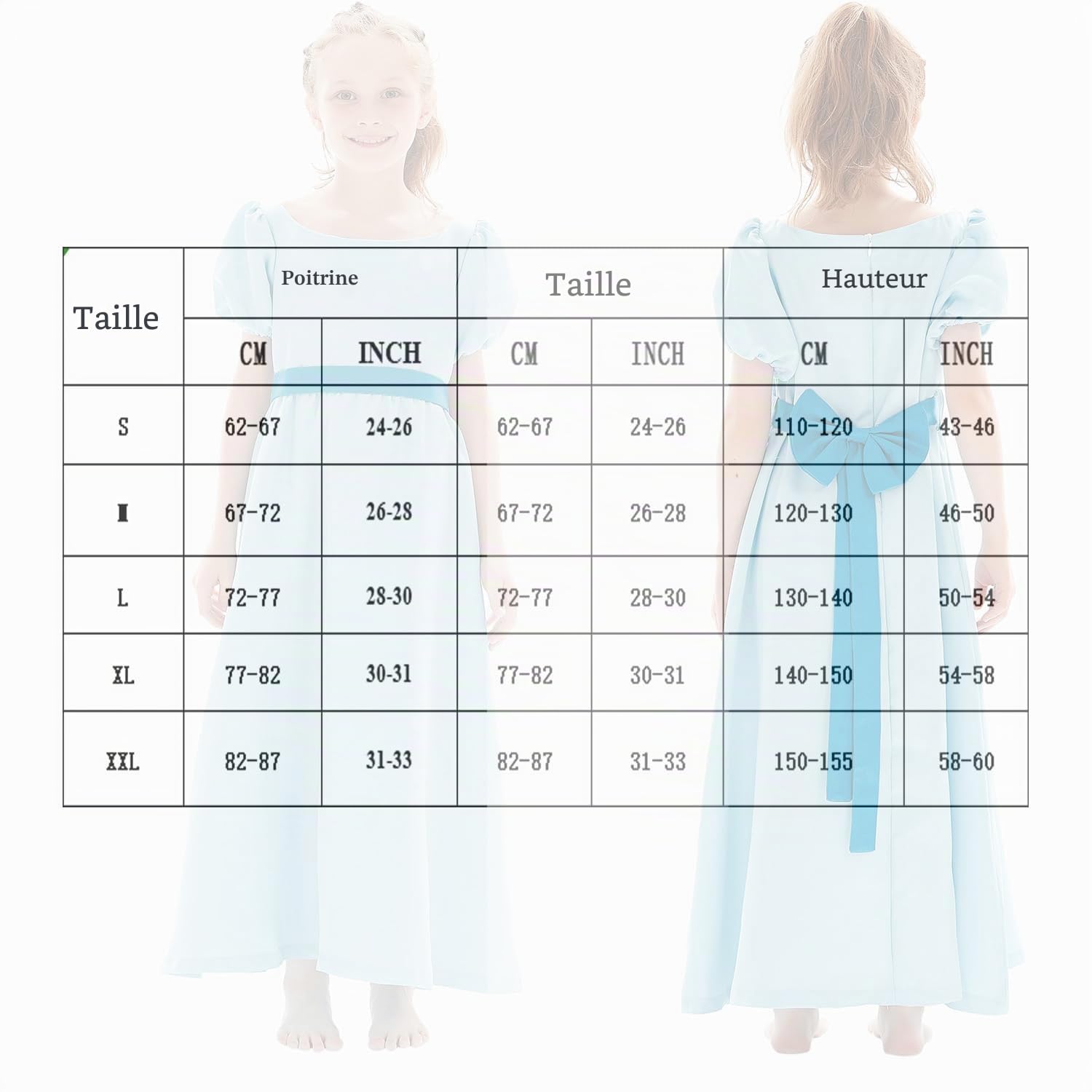 Costume de princesse pour enfants - Bleu - Avec ceinture et nœud - Ensemble d'Halloween