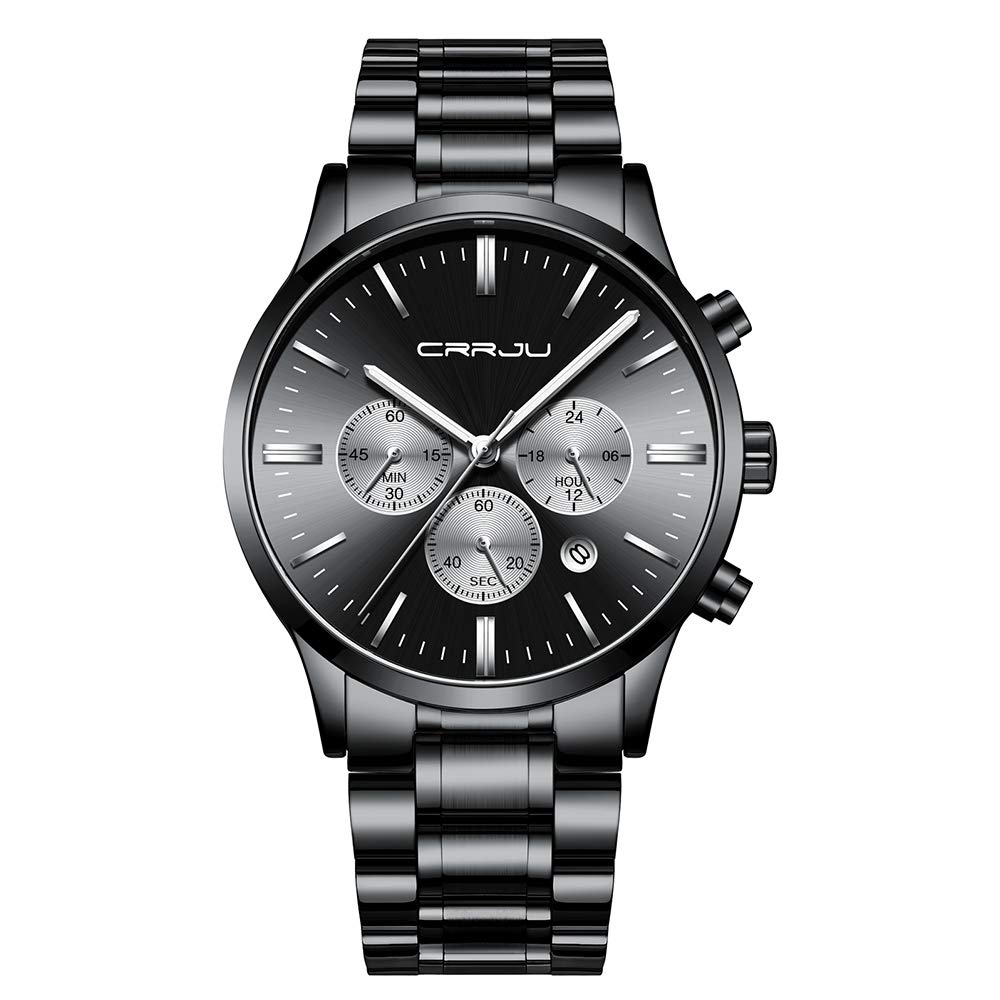 CRRJU Mens Multifunctional Chronograph Wristwatches,Stainsteel Steel Band Fashion Quartzuartz Waterproof Watch (B08DCMDWD7) Amazon Price History, Amazon Price Tracker