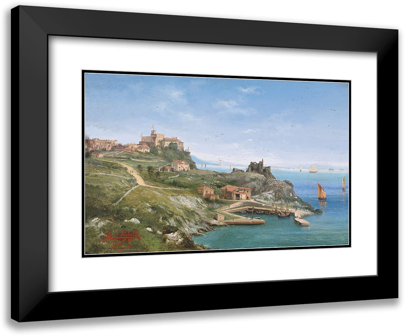 ArtDirect Ludwig Rubelli von Sturmfest 18x13 Black Modern Frame and Double Matted Museum Art Print Titled - Castello De Duino (1883)