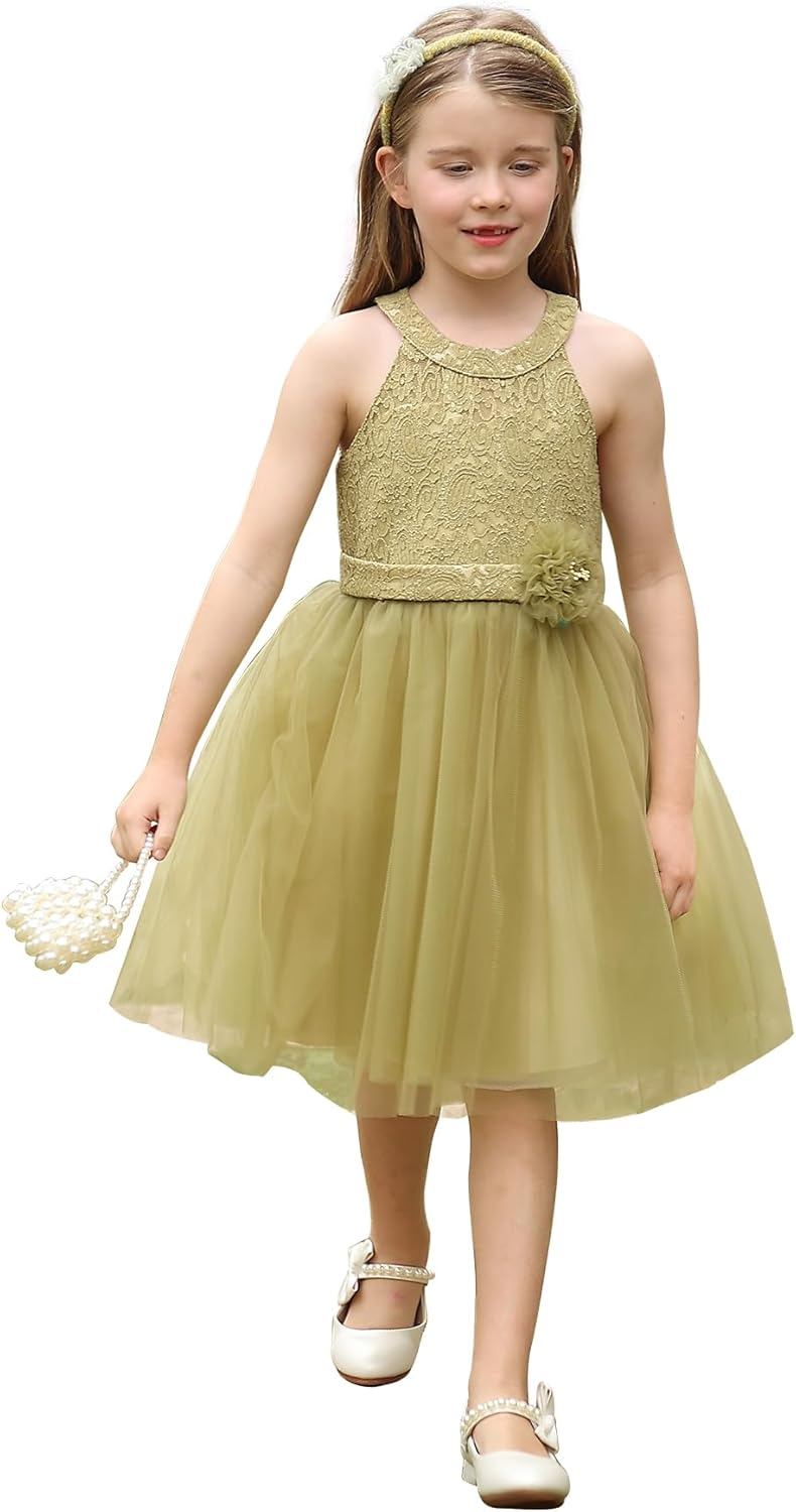Christmas Flower Girl Dress Floor Length Button Draped Tulle Ball Gowns for Kids 2-3T Sage Green