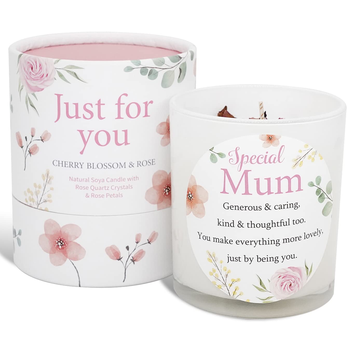 Mum Candle That Makes a Thoughtful Gifts for Mum - Ideal Mothers Day Christmas Birthday Gifts SOYA Candle with Rose Quartz and Rose Petals