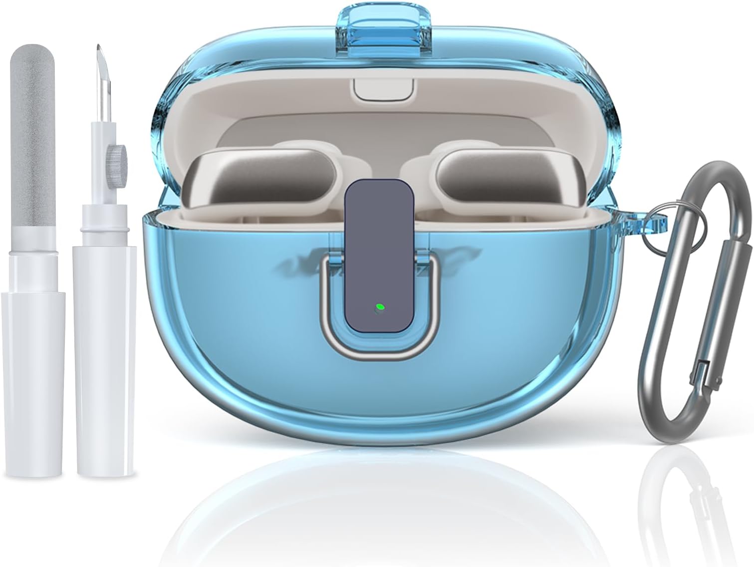 [Secure Lock] for Bose Ultra Open Earbuds Case(2024), Clear TPU Shockproof Protective Cover for Bose Open Ear Wireless Earbuds Accessories with Lanyard & Keychain (Clear Blue)