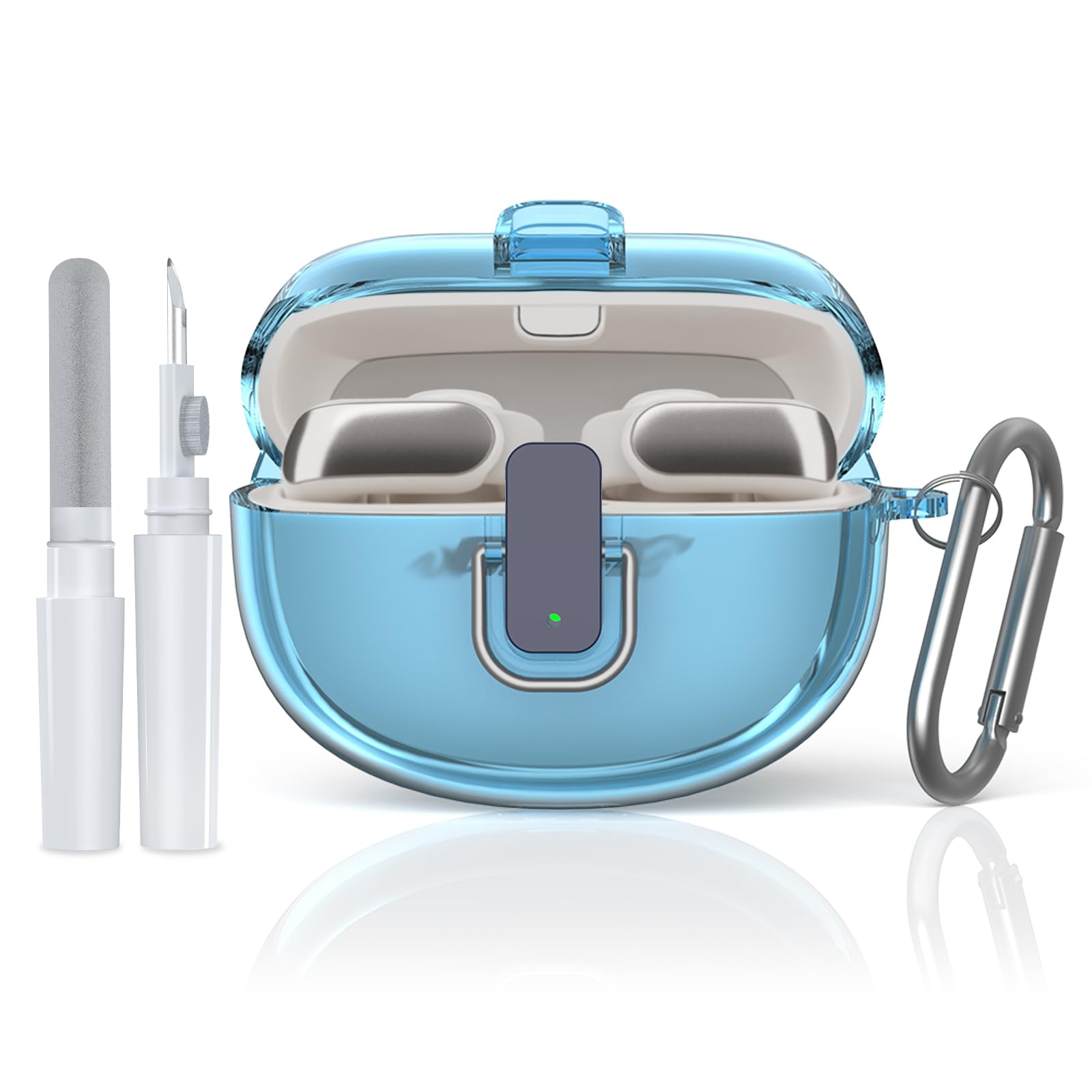 [Secure Lock] for Bose Ultra Open Earbuds Case(2024), TUDIOW Clear TPU Shockproof Protective Cover for Bose Open Ear Wireless Earbuds Accessories with Cleaning Kit& Keychain (Clear Blue)