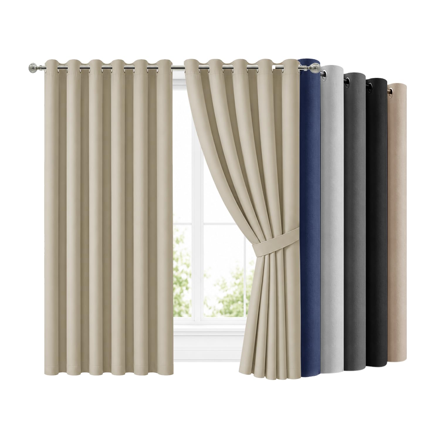 Hafaa Blackout Curtains for Bedroom Cream 90x72 Inch Ring Top Black Out Curtains for Living Room Thermal Insulated Energy Savig Curtain and Drapes 2 Panels with Tiebacks
