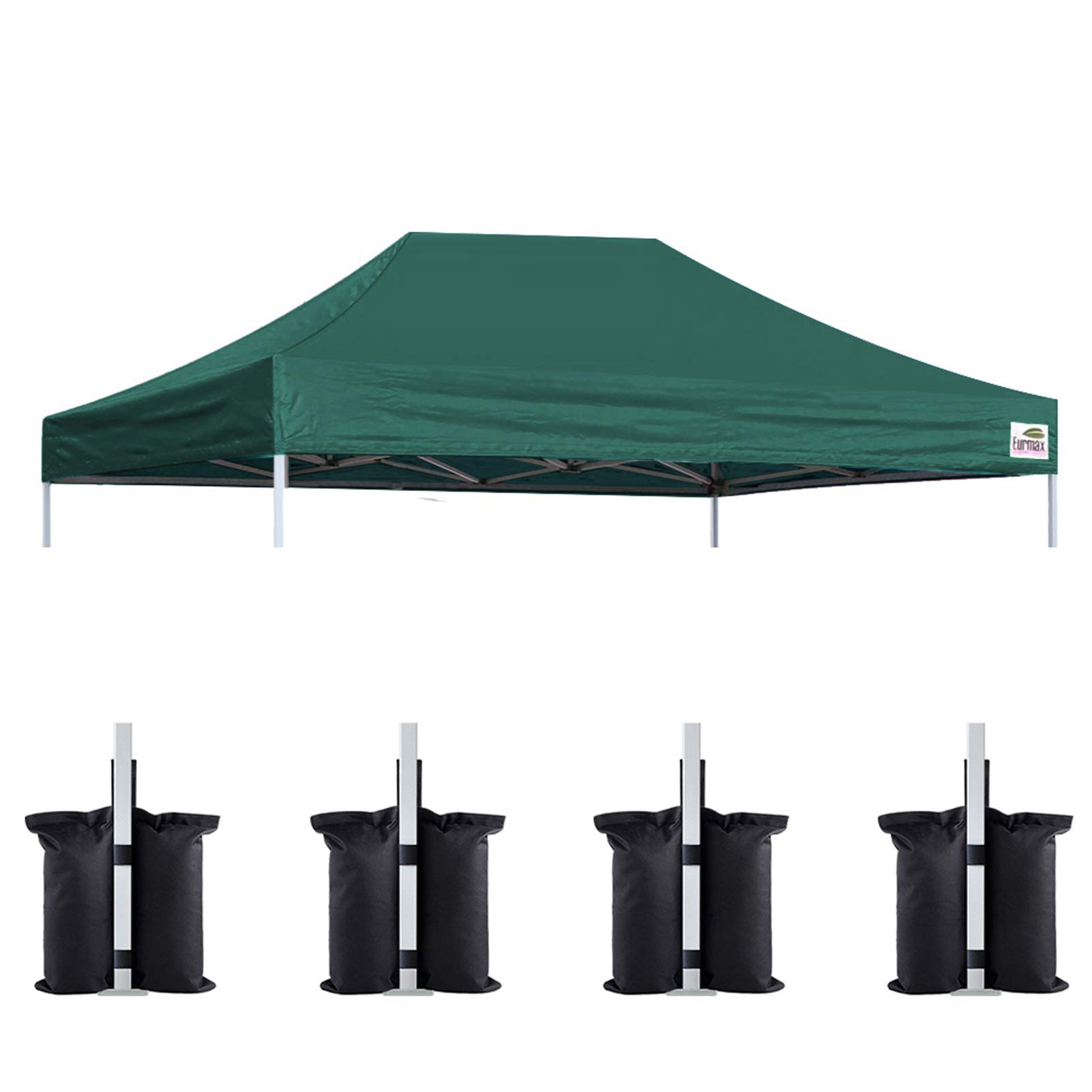 Eurmax USA 10x15 Pop Up Canopy Replacement Top,Universal Instant Canopy Cover ONLY,Heavy Duty UPF 50+ UV Protection,Water &amp; Wind Resistant Tarp,30+ Colors Available,Bonus 4 Sand Bags (Forest Green)