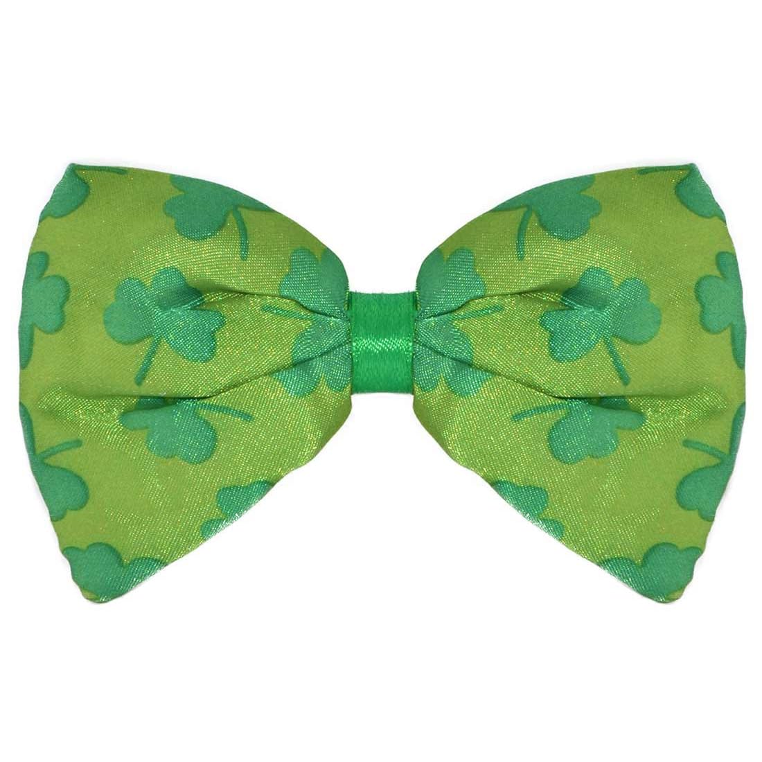 Light Green Irish St. Patrick's Day Elastic Bow Tie With Dark Green Shamrock Design