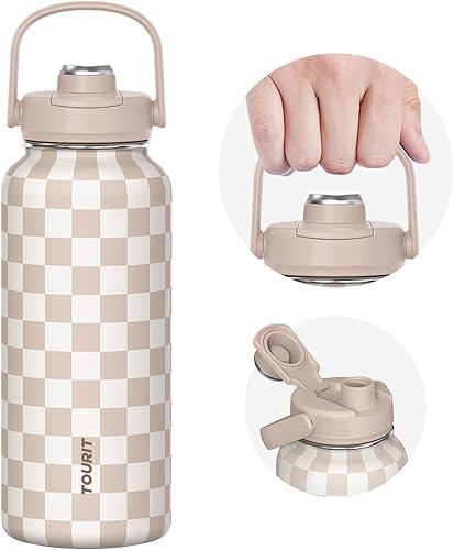Miniatura 11 de TOURIT Botella de agua aislada de 40 onzas, botellas de agua deportivas de acero inoxidable con asa superior, botella térmica de viaje de doble Azul