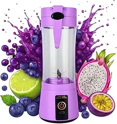 Mini Liquidificador Portatil Mixer Juice Garrafa Portátil Cabo USB, 380ml, 6 Lâminas Inox, Shake Coqueteleira Elétrica Sem Fio Squeeze Recarregável,para Sucos e Vitaminas Cor Roxo
