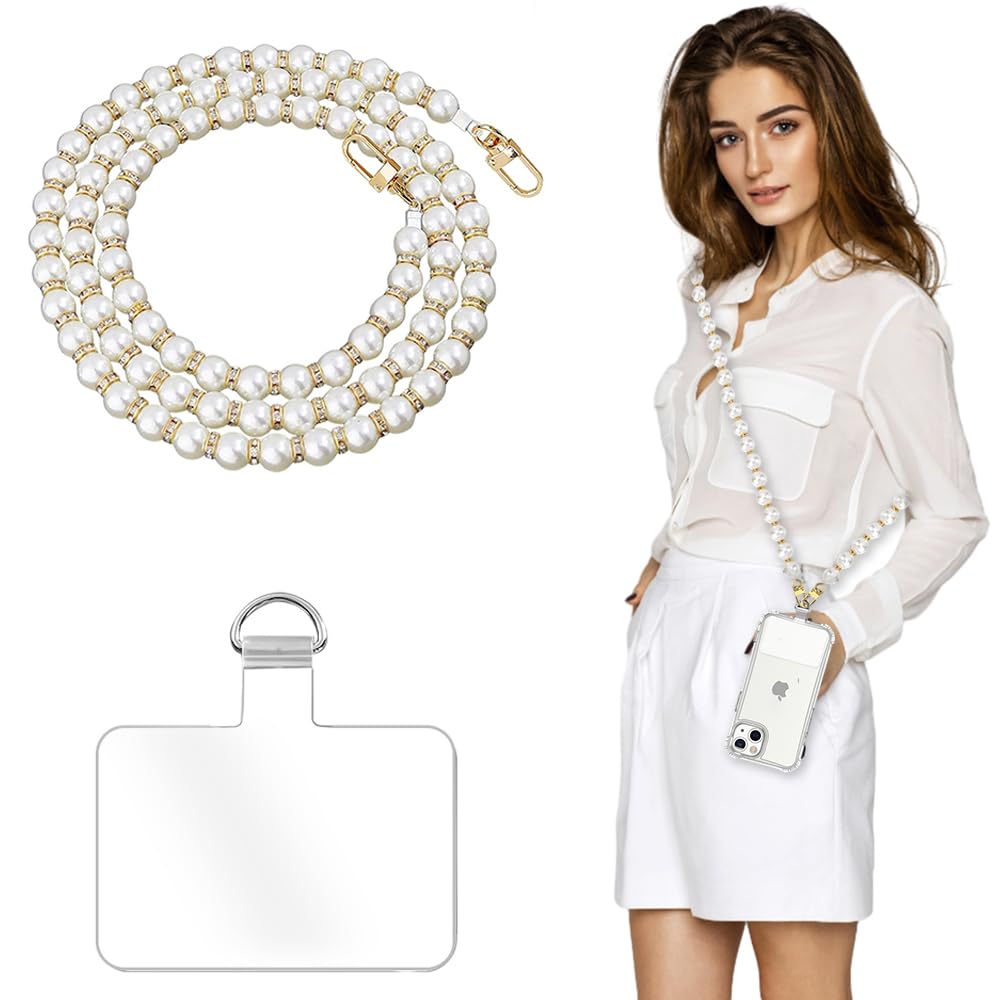 Shidara Pearl Phone Crossbody Chain – 47 Inch | Cell Phone Lanyard with Tether Patch | Universal Acrylic Beaded Shoulder Strap for Mobile, Purse and Handbag (White-Pearl)-image-19
