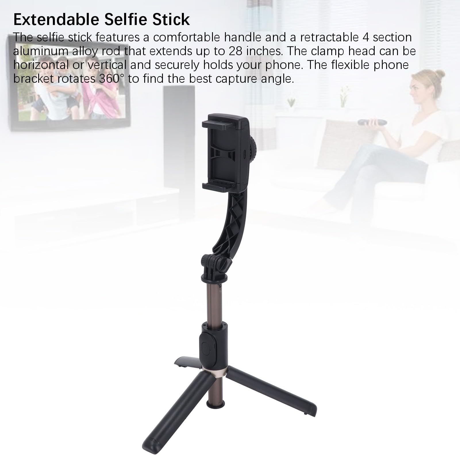 Stabilisateur de Téléphone, Trépied de Perche à Selfie pour Smartphone à 1 Axe avec Télécommande, équilibre Automatique, Rotation à 360 Degrés, Stabilisateur de Smartphone
