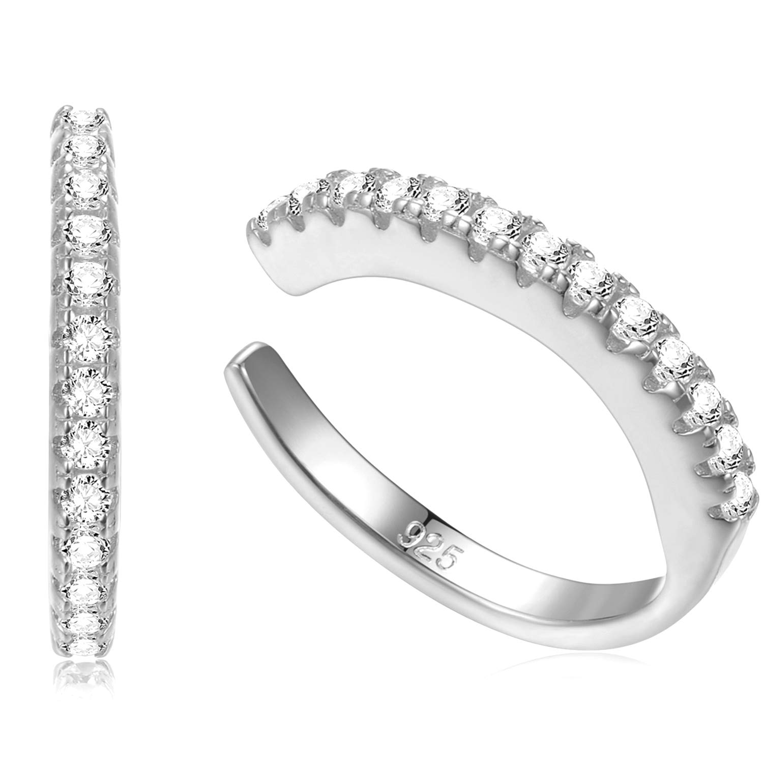 Sterling Silver 12mm CZ Pave Small Hoop Huggie Earrings Ear Cuffs