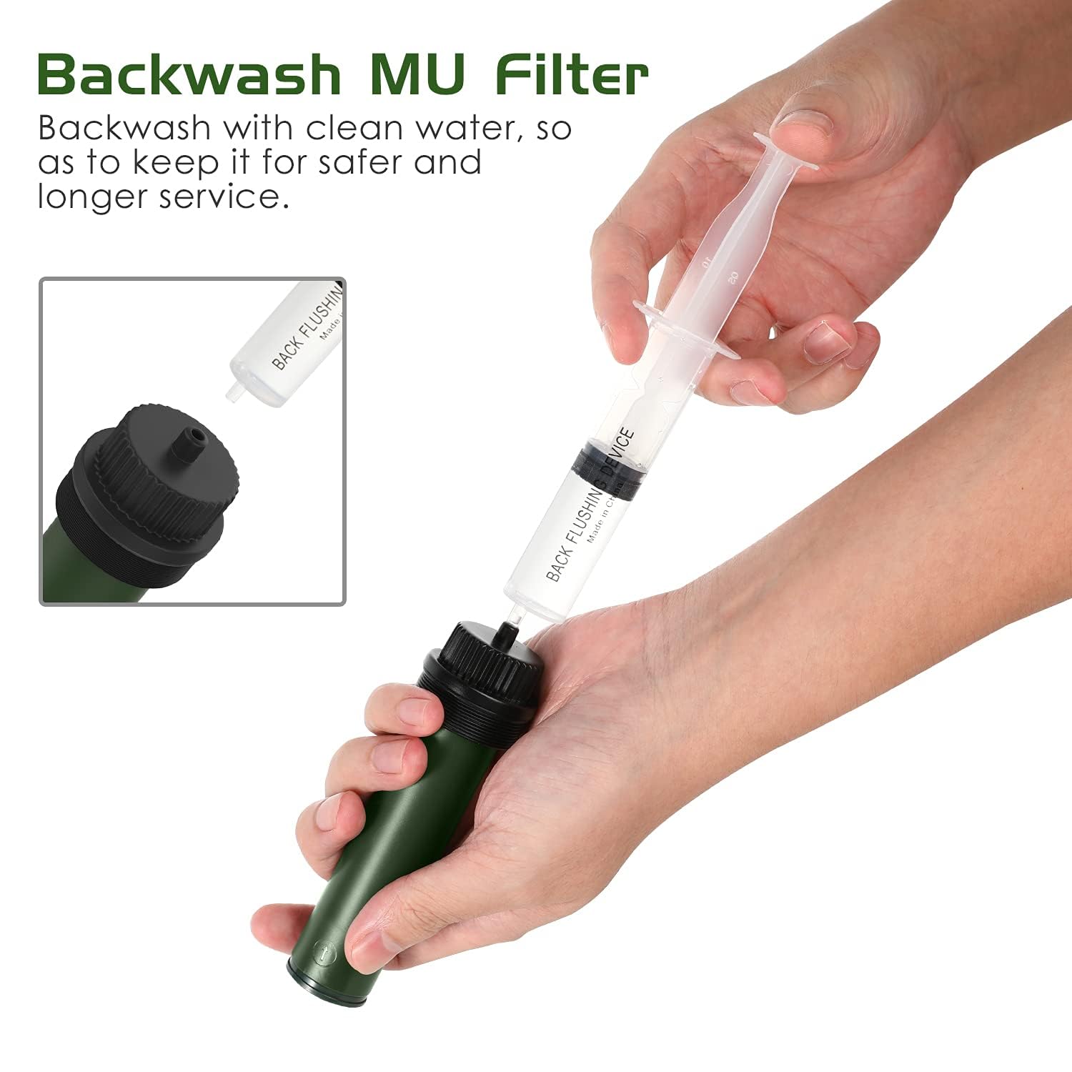 MoKo Filtro de agua portátil para camping, senderismo, purificador de agua de emergencia, supervivencia, con carbón interno y conjunto de filtro ultra