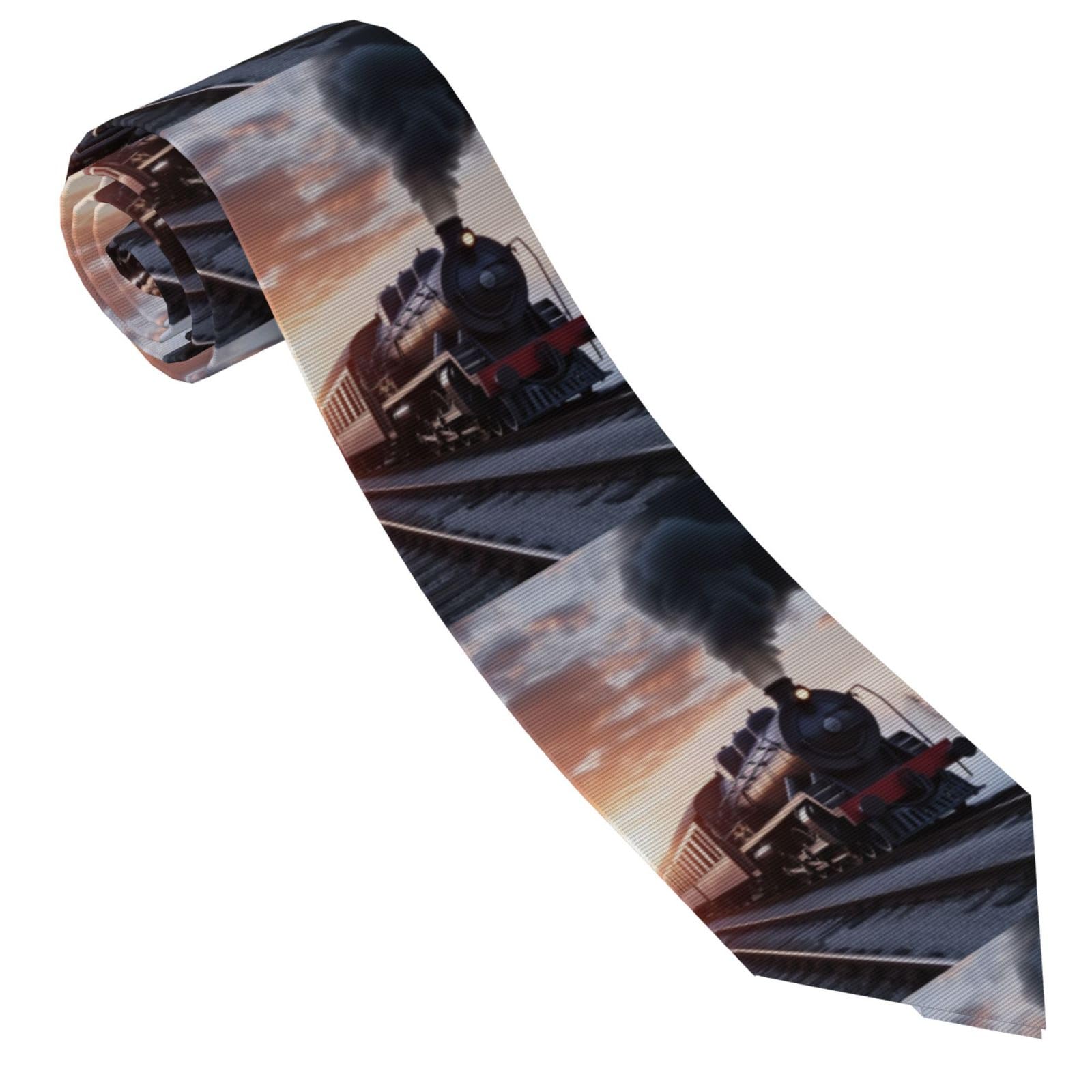 PPTHSNVB Men's Necktie Classic Silk Tie Business Formal Neck Ties Steam Train Depart Sunset Skinny Ties for Men, Black, One Size
