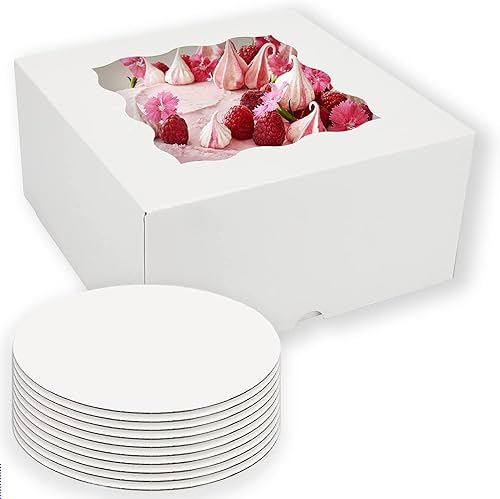 JCHB Cake (paquete de 6 cajas de 10 pulgadas con tablas redondas de 10 pulgadas) con ventana, productos horneados, postres, golosinas, cajas pasteles