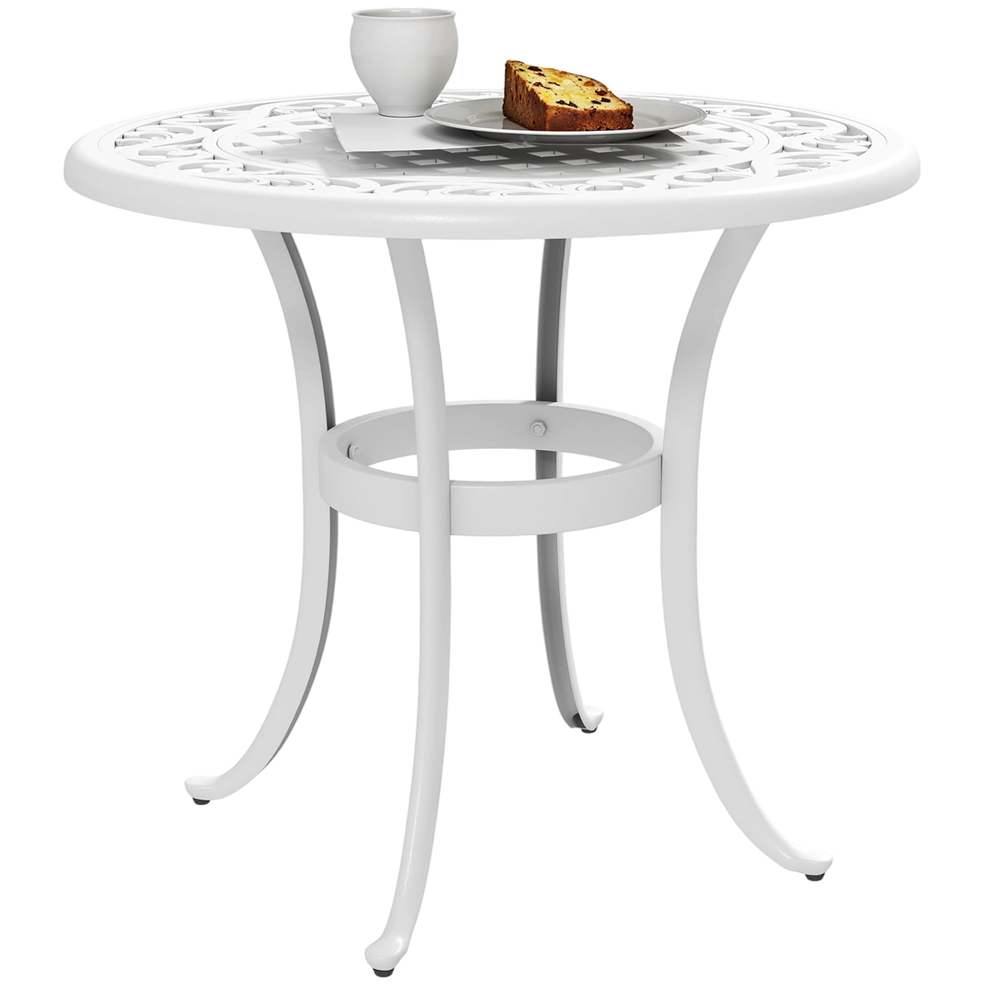 Outsunny Outdoor Garden Table, Cast Aluminium Patio End Table with Anti-slip Foot Pads for Garden, Patio, Balcony, 60 x 60 cm, White