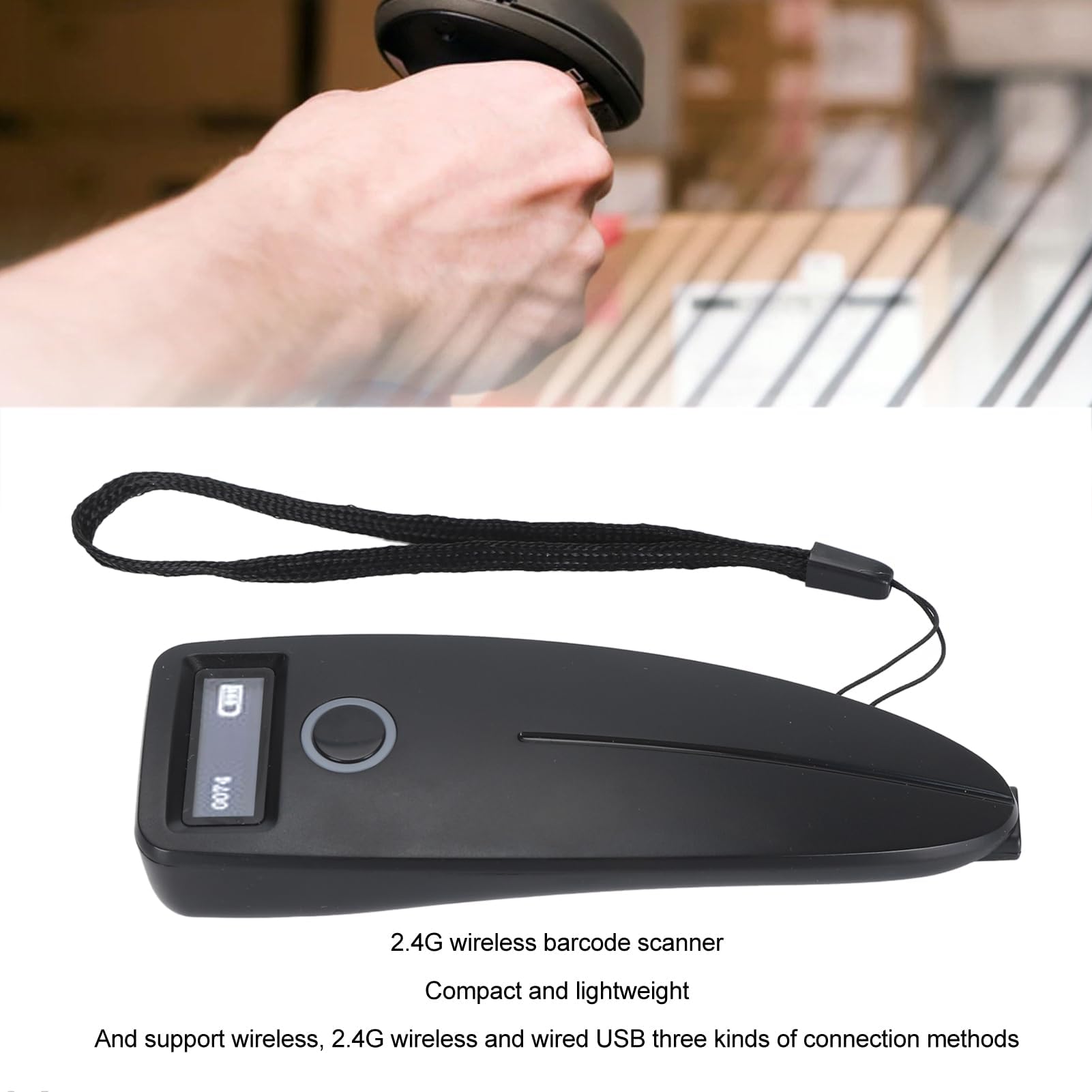 Ejoyous Mini Lector de Código de Barras Inalámbrico, Mini Ligero 2D Barcode Scanner 1100mAh Battery 2.4G Wireless Admite Inalámbrico para la Administración de Inventario