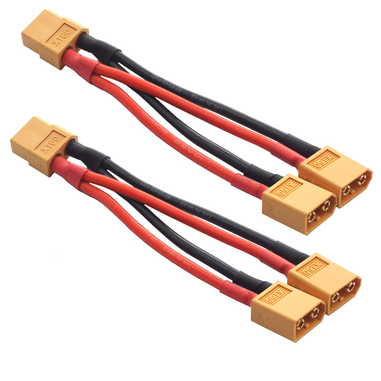 Share Goo 2PCS 14AWG XT60 Parallel Battery Connector 2-Male to 1-Female XT-60 Cable Dual Extension Y Splitter Harness Adapter for RC Multicopter Quadcopter Aircraft,3.93″