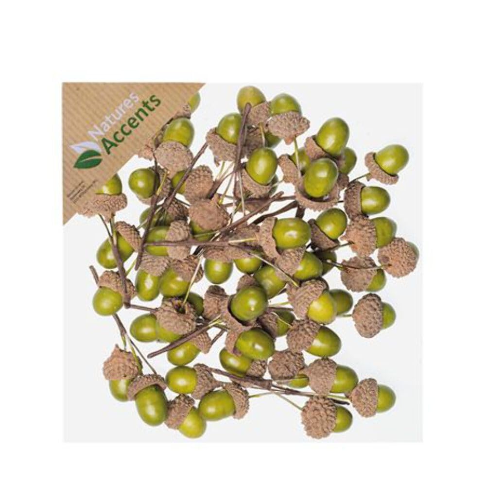 Hogewoning Green Artificial Acorn Picks - Small Decorative Artificial Autumnal Acorns For Home, Christmas, Autumn, Harvest And Halloween Decor (Green)