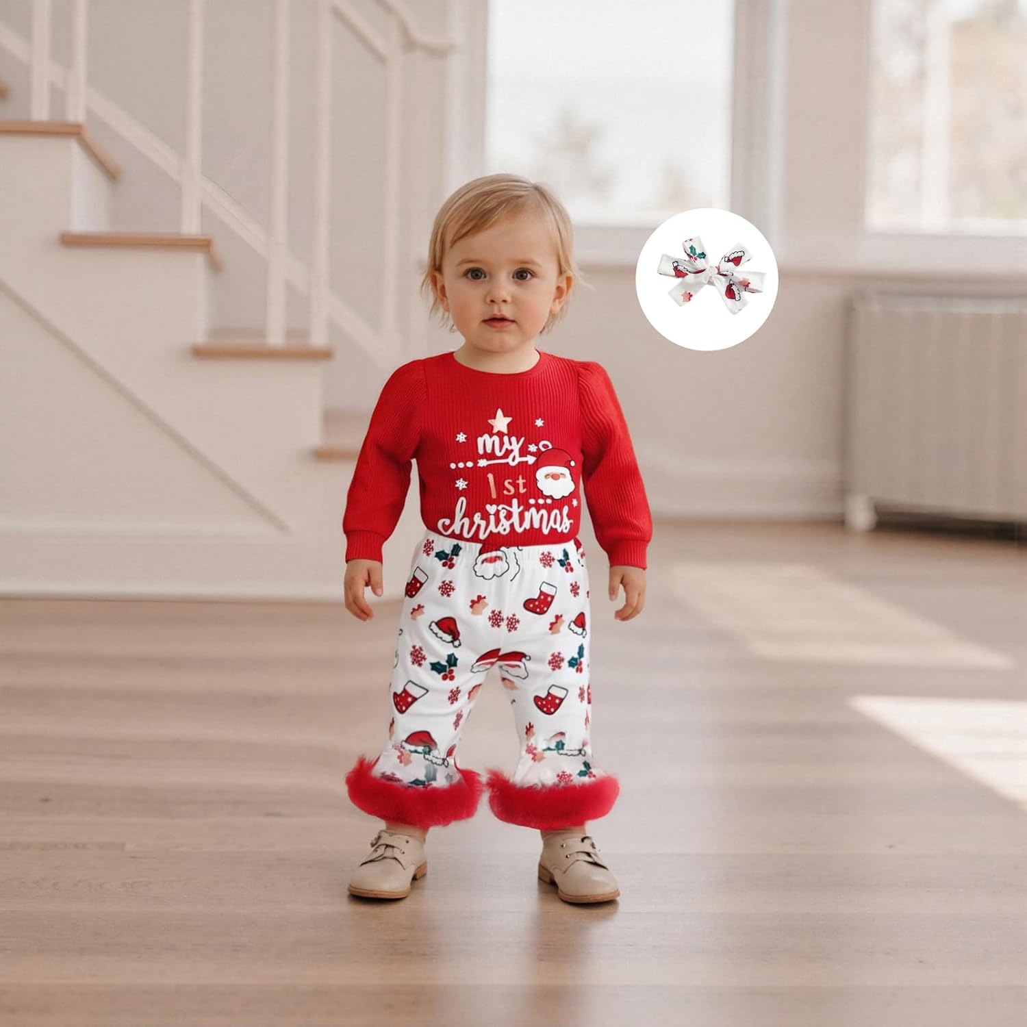 My First Christmas Baby Girl Outfit Letter Long Sleeve Romper Bell Bottoms Set Newborn Fall Winter Clothes - Image 5