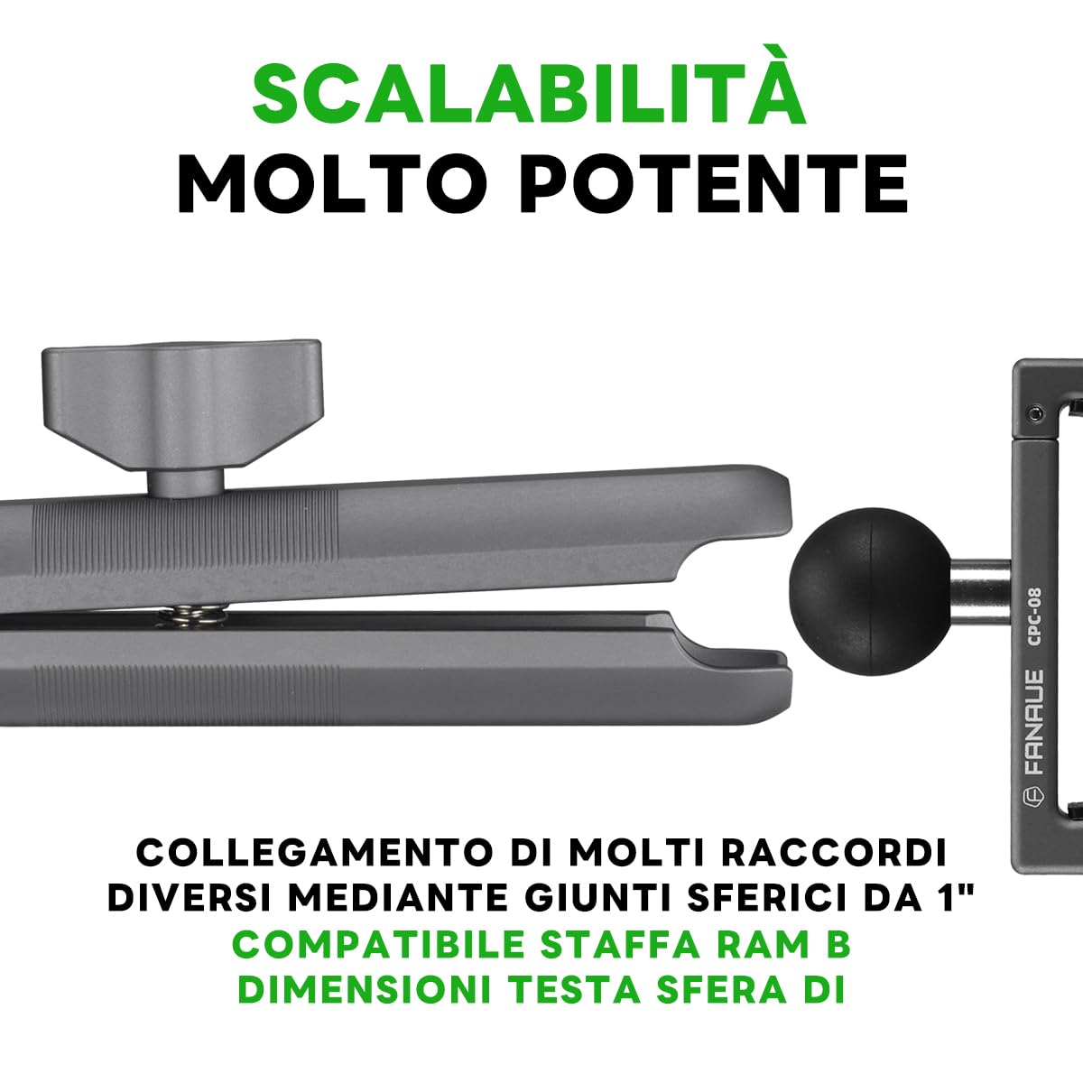 FANAUE Porta Cellulare Moto In Alluminio Con Adattatore A Sfera Da 1'' – Compatibile Con RAM Mount, Per Smartphone 6-8.5''