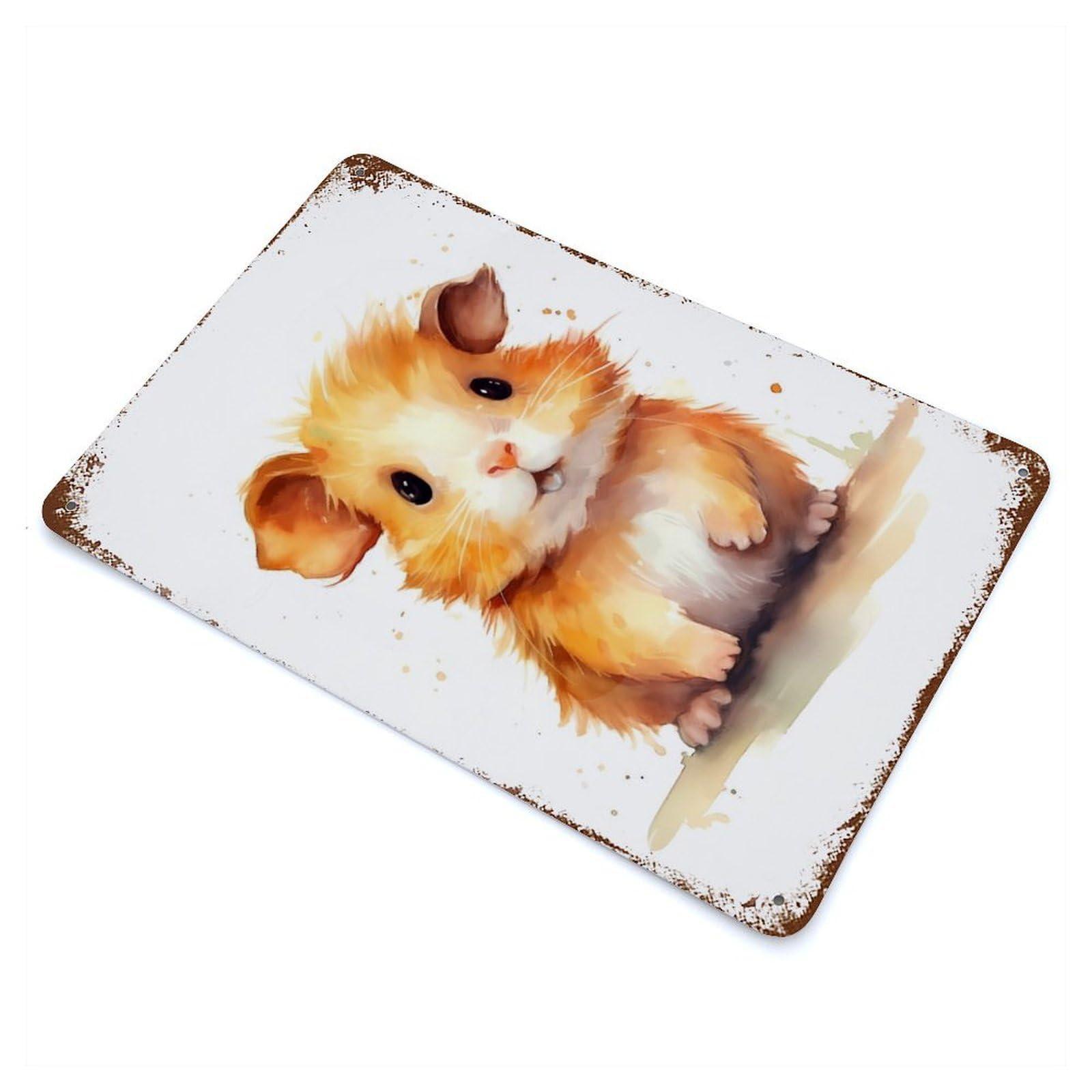 Guinea Pig Watercolor Rust Effect Tin Sign 11.8"x7.9", Ideal for Cafe, Home Bar And Lounge Decor