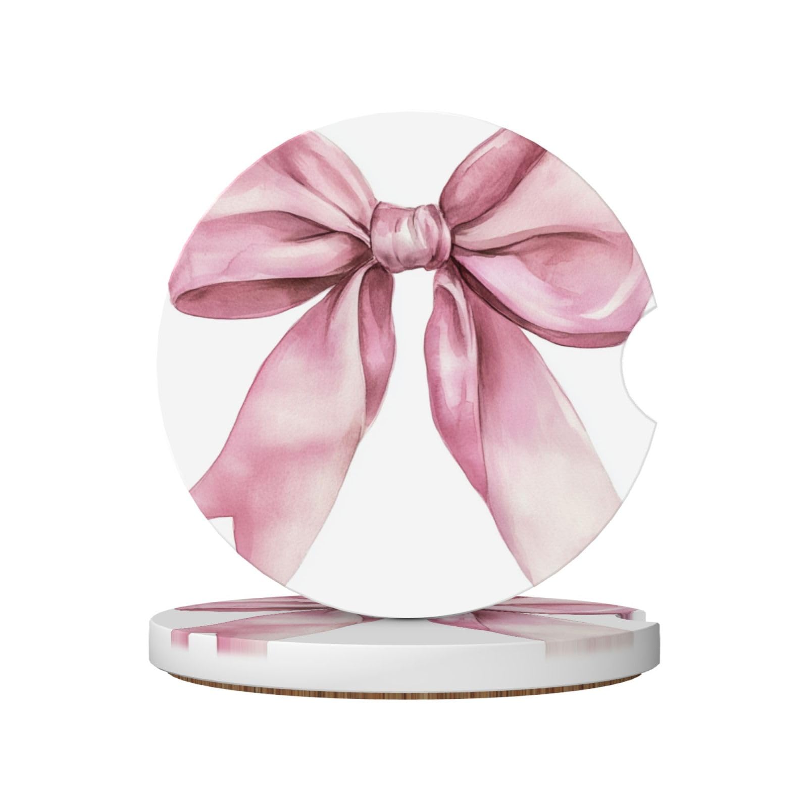 Watercolor A Pastel Pink Muted Bow Ceramic Coasters,2pcs