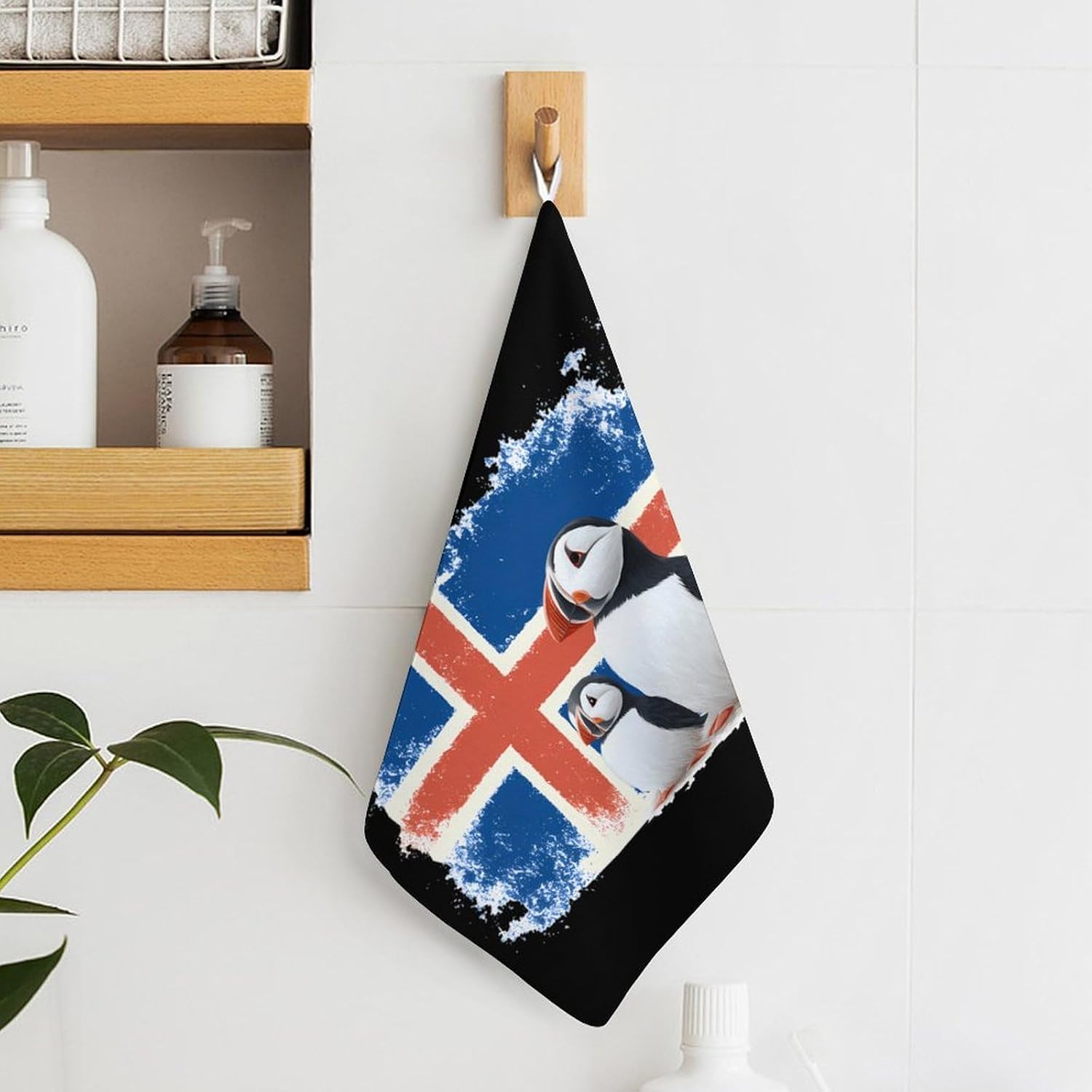 Icelandic Icelands-Puffines Hand Towels for Bathroom Handkerchief | Absorbent,with Hanging Loop,Kitchen Towels,for Home Hotel,Soft