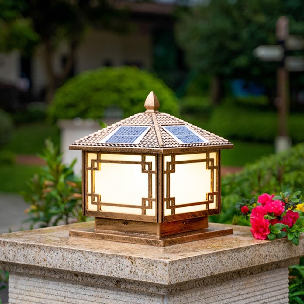 Lampadaire Solaire Européen D'Extérieur avec Télécommande pour Éclairage Public De Jardin.,Bronze(Electricity)-Medium