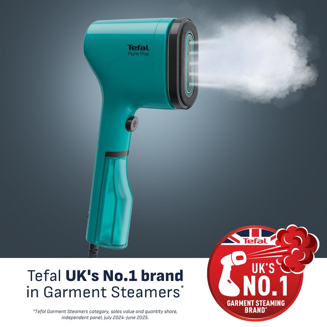 Tefal Pure Pop Slim Handheld Clothes Steamer, No Ironing Board Needed, Ready to Use in 15 Seconds, 70ml Detachable Water Tank, Travel Iron, Garment Steamer, Green, DT2024 — view 4