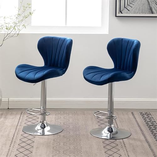 Roundhill Furniture Ellston Velvet Adjustable Swivel Barstools In Blue, Set Of 2 #TOP3