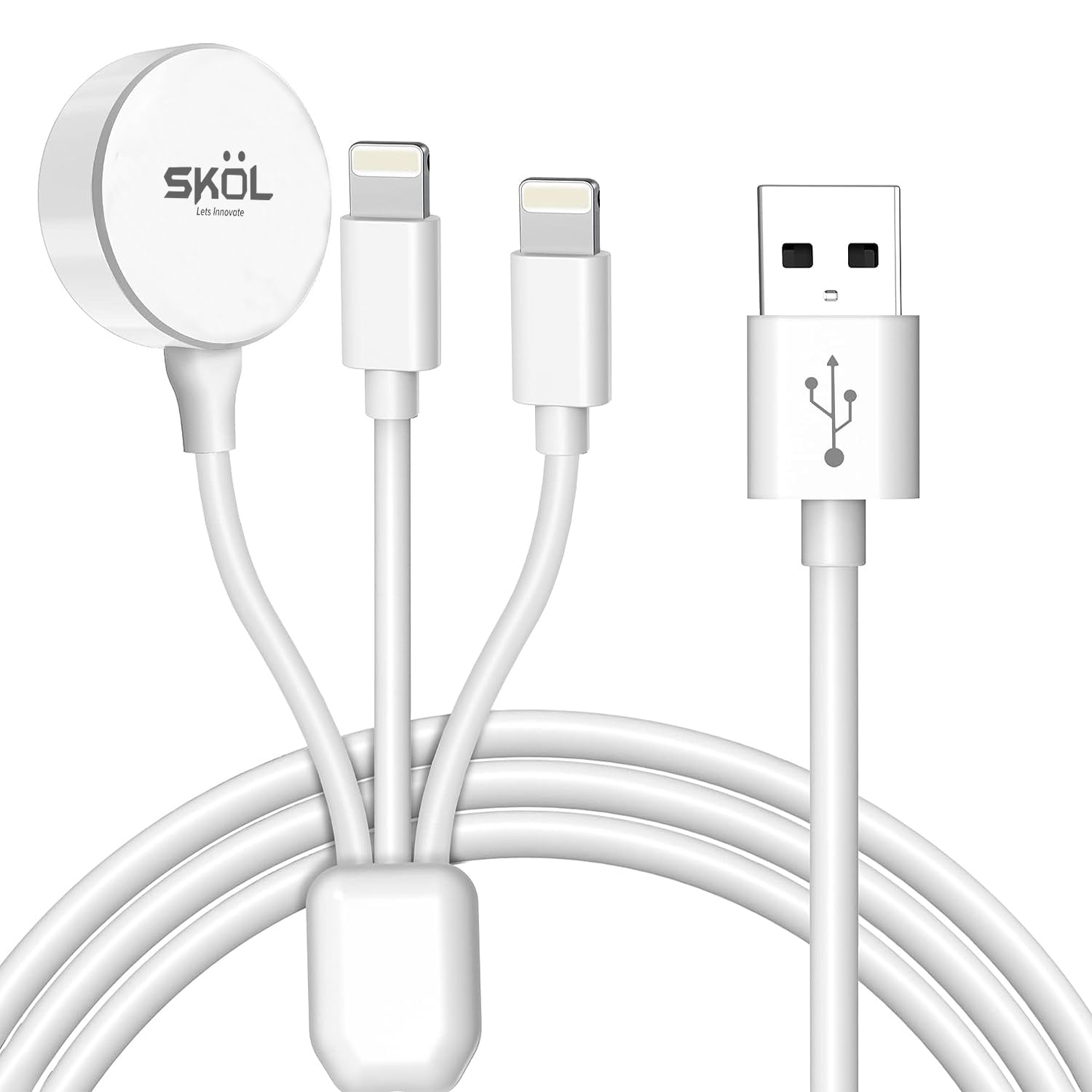 Smart Watch 3 in 1 Charging Cable Compatible for i-Watch SE 8/7/6/5/4/3/2/1 All Versions 38mm 40mm 42mm 44mm 45mm (White Color)