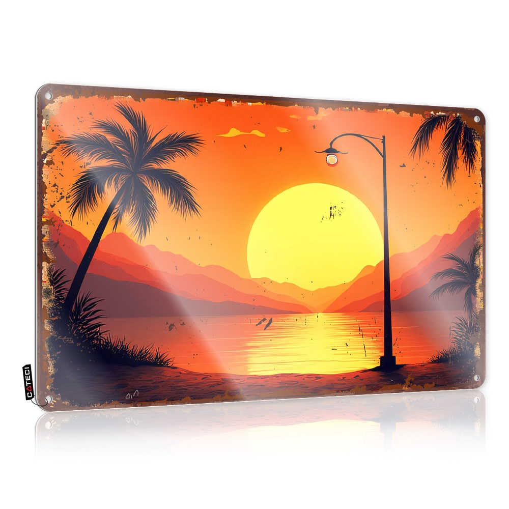 Fzfn Colour Decoration Stitch Room Decor Vintage Wall Decor | Palm Trees Silhouetted Against A Vibrant Sunset Sky Faded Essentials For Playroom Home Decoration(20X30cm)